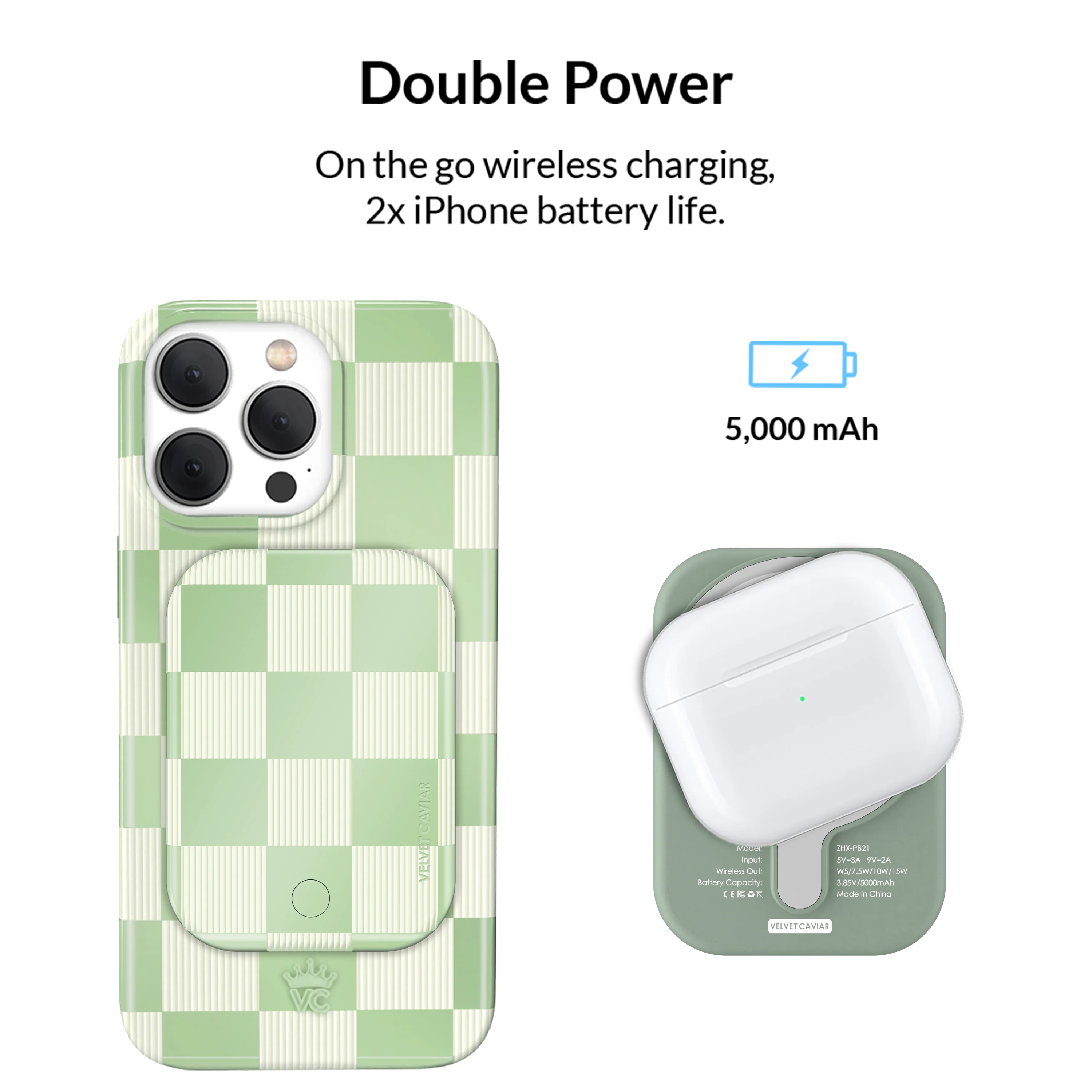 Pistachio Vibe Checkered MagSafe Battery Power Pack - Image 3