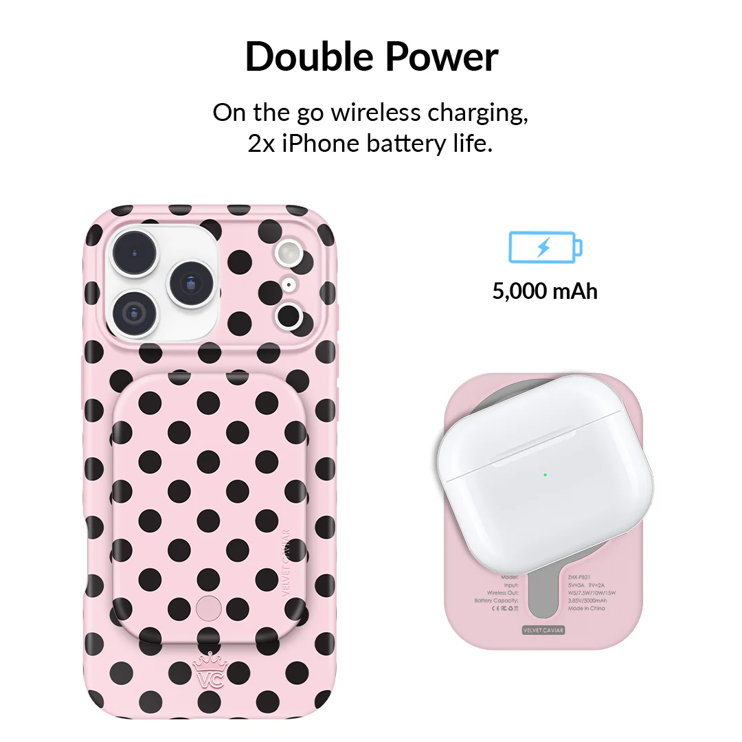 Princess Pink Polka Dot MagSafe Battery Power Pack - Image 3