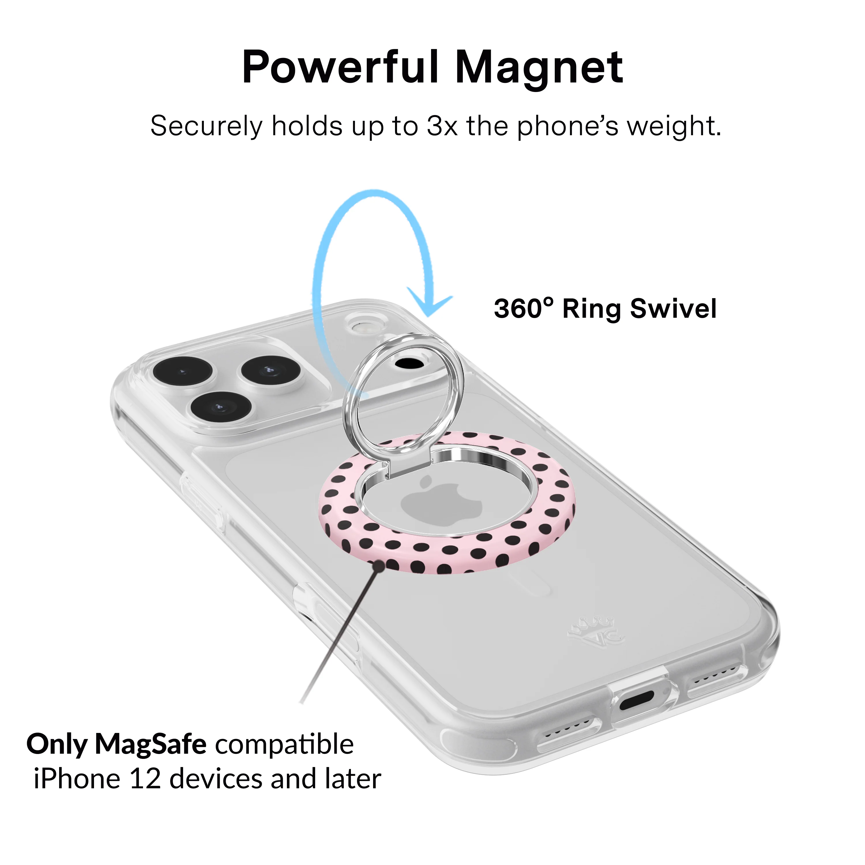 Princess Pink Polka Dot MagSafe Grip Ring - Image 3
