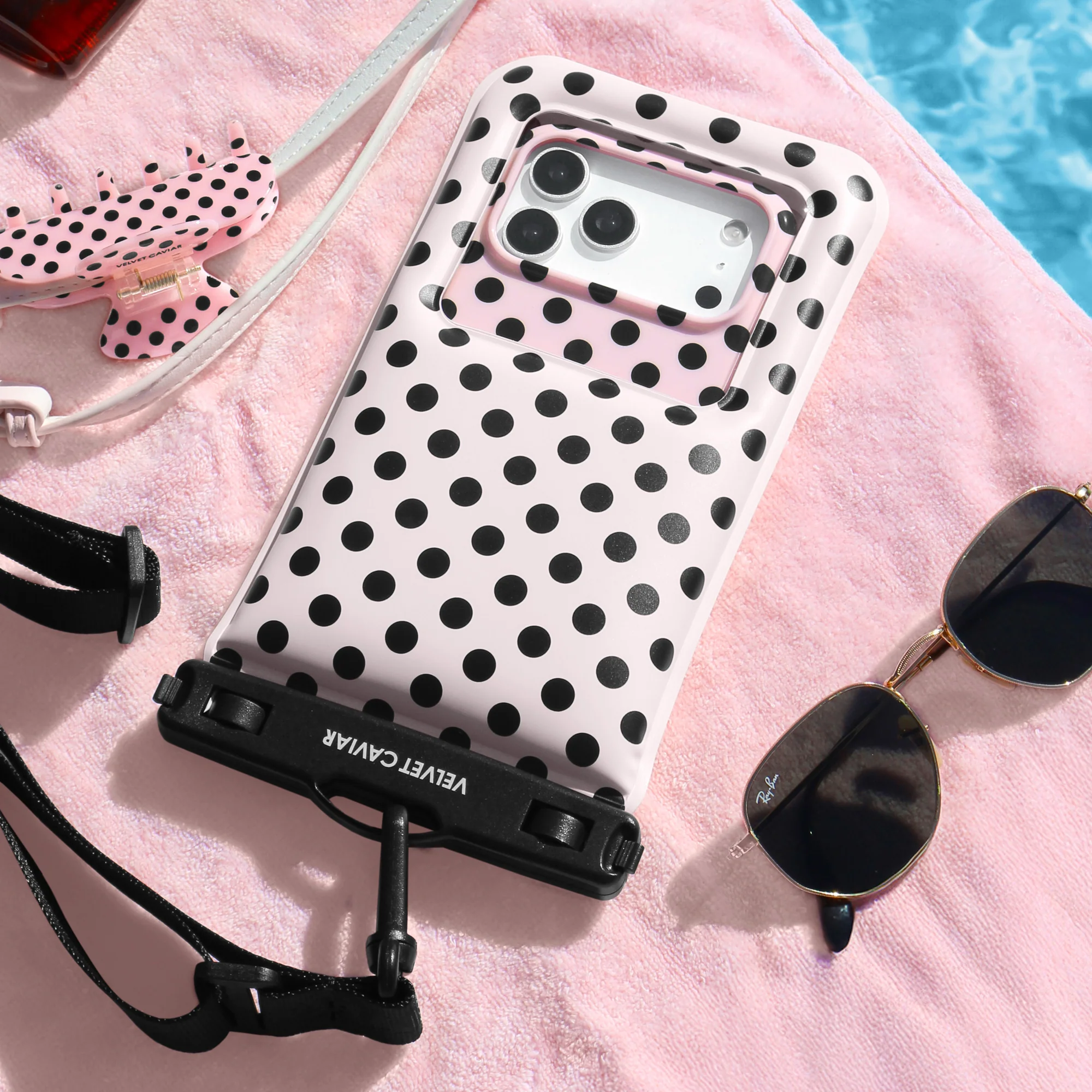 Princess Pink Polka Dot Waterproof Floating Phone Pouch - Image 8