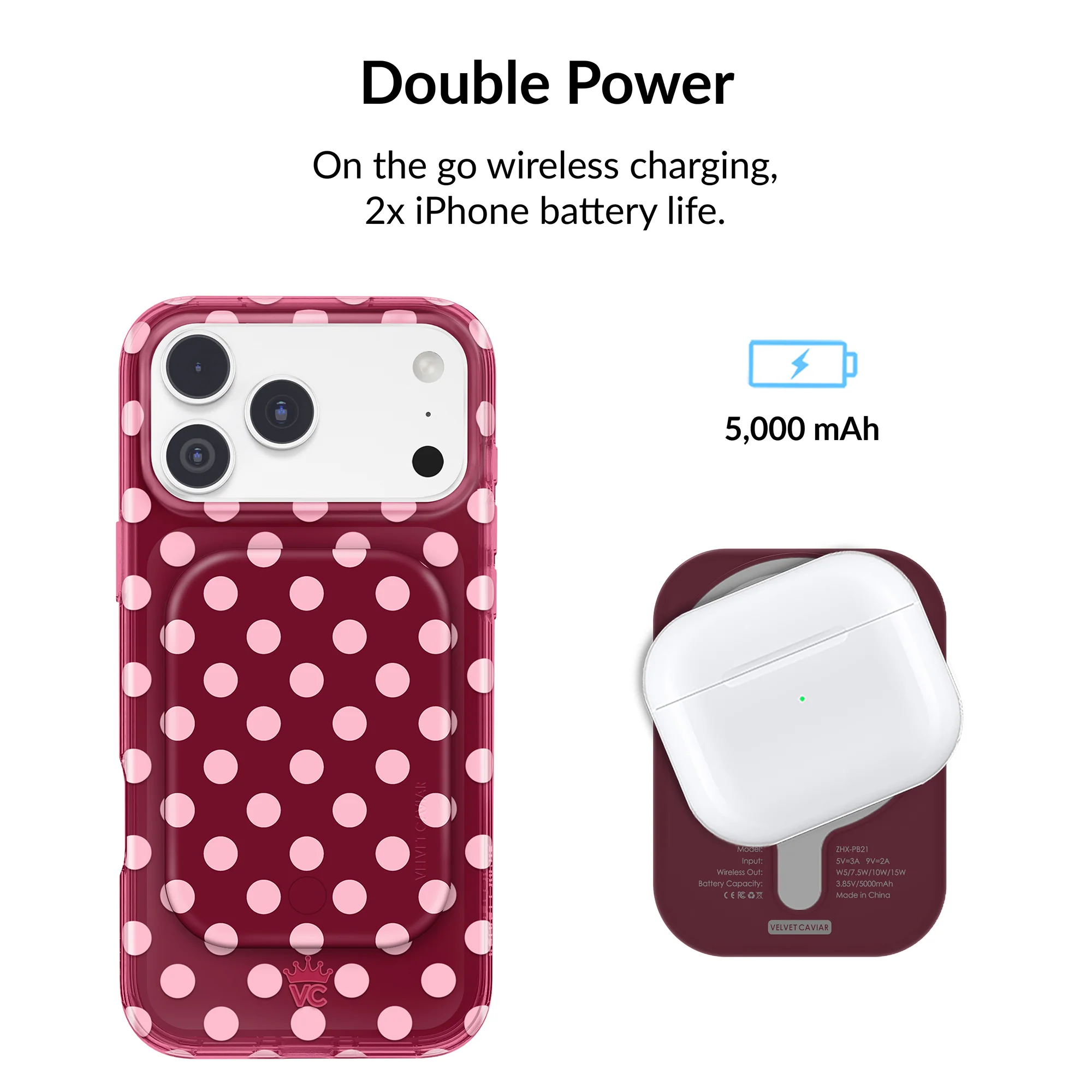 Raspberry Polka Dot MagSafe Battery Power Pack - Image 5