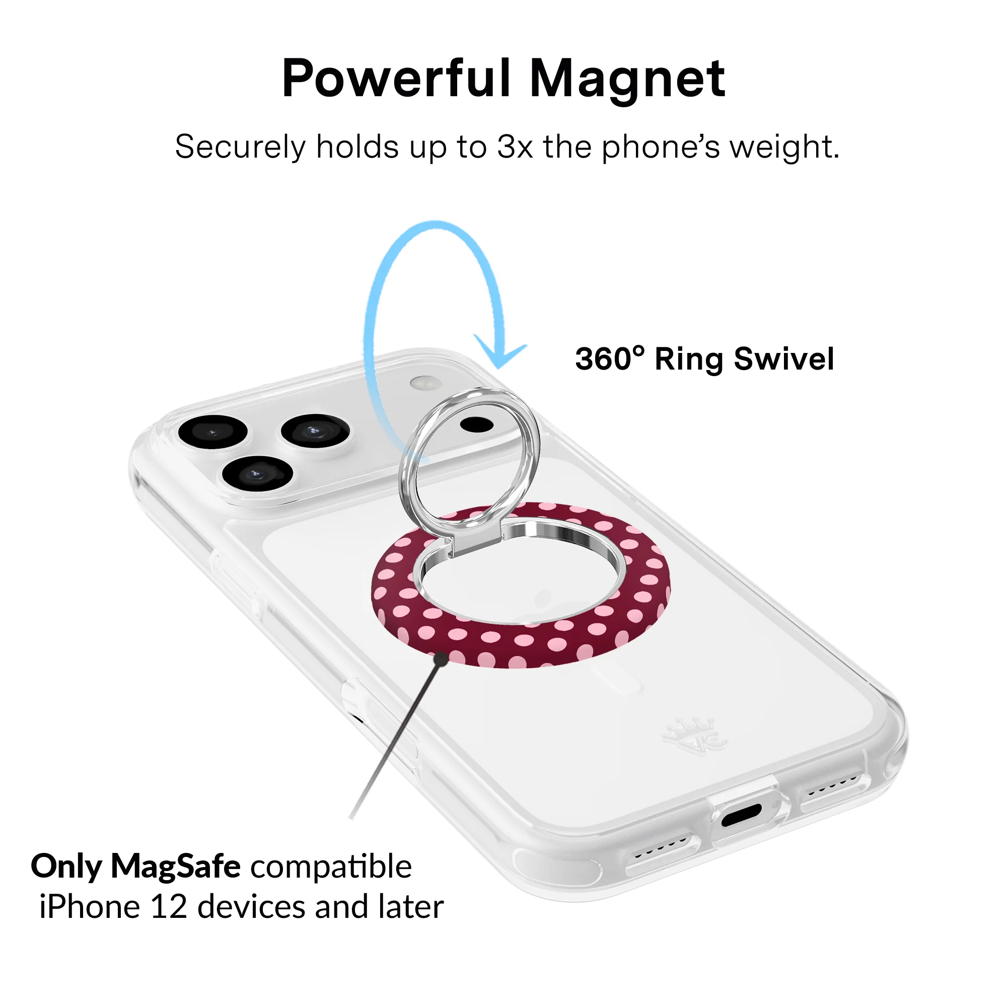 Raspberry Polka Dot MagSafe Grip Ring - Image 3