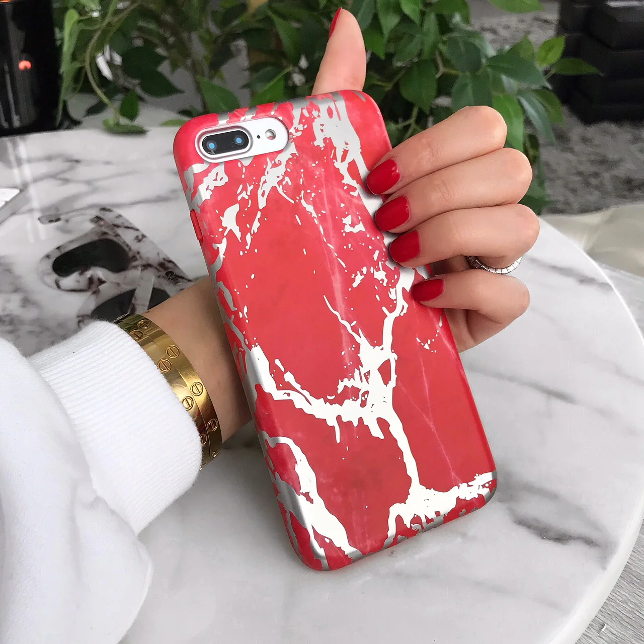 Red Marble Silver Chrome iPhone Case - Image 23