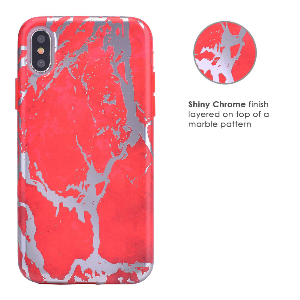 Red Marble Silver Chrome iPhone Case - Image 34