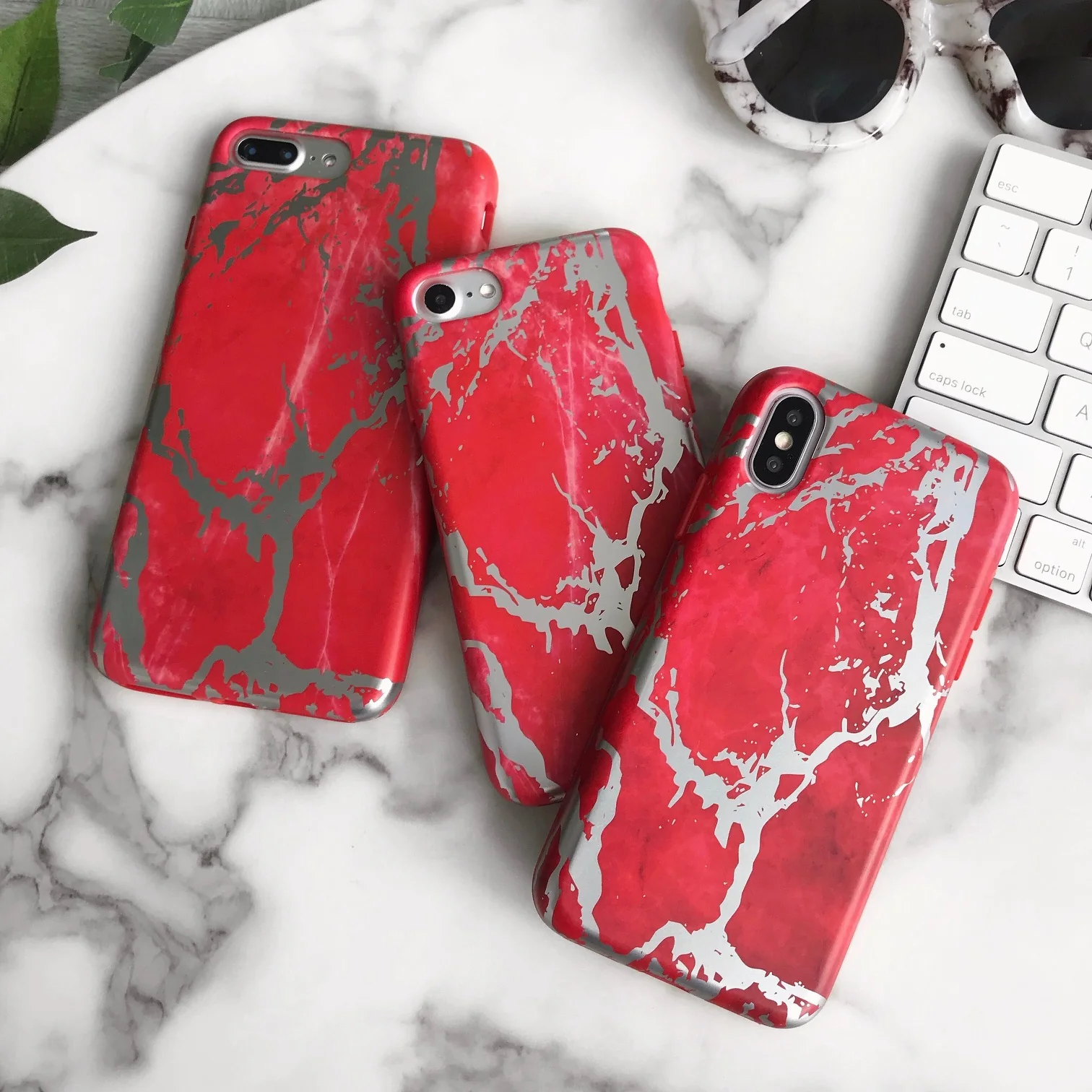Red Marble Silver Chrome iPhone Case - Image 35