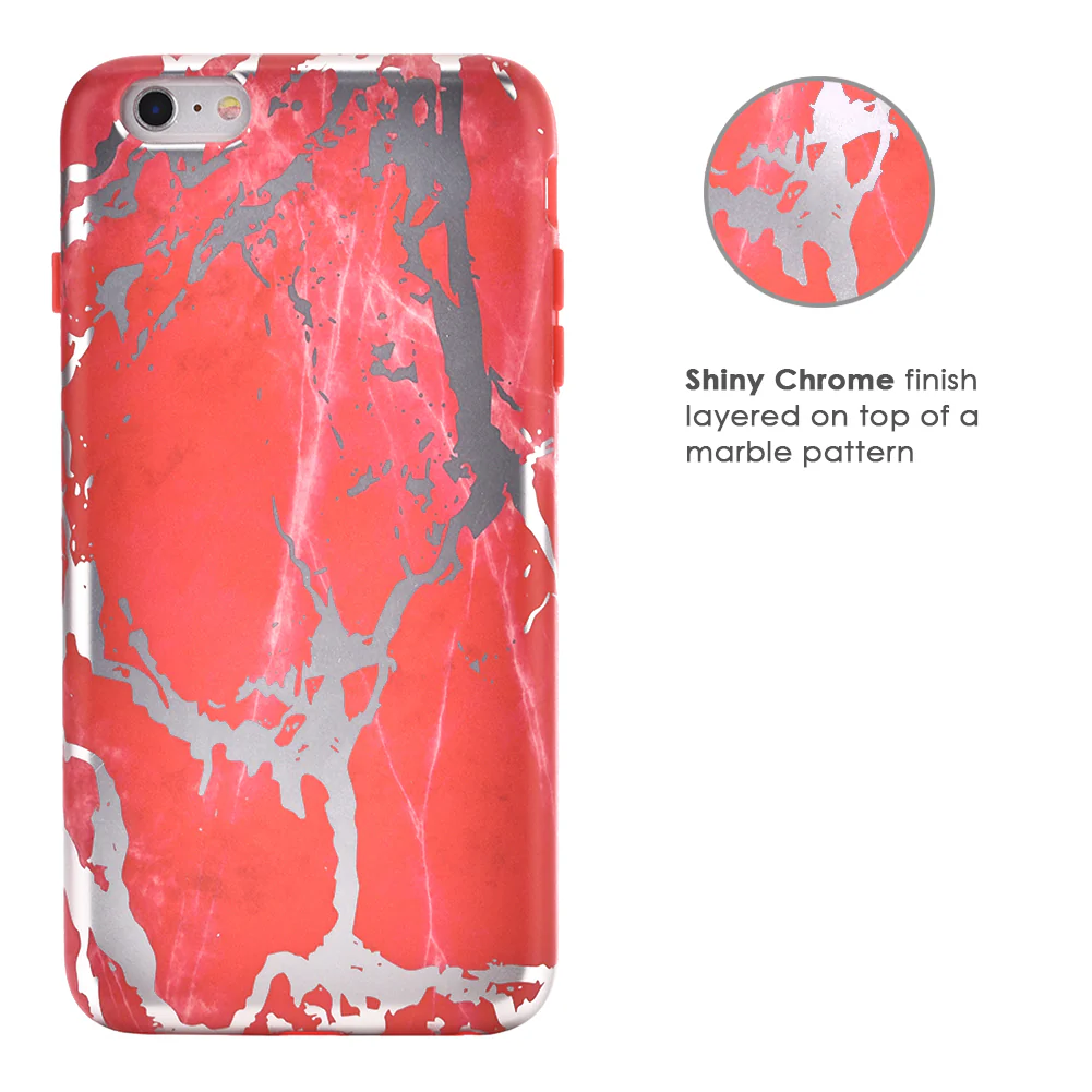 Red Marble Silver Chrome iPhone Case - Image 48