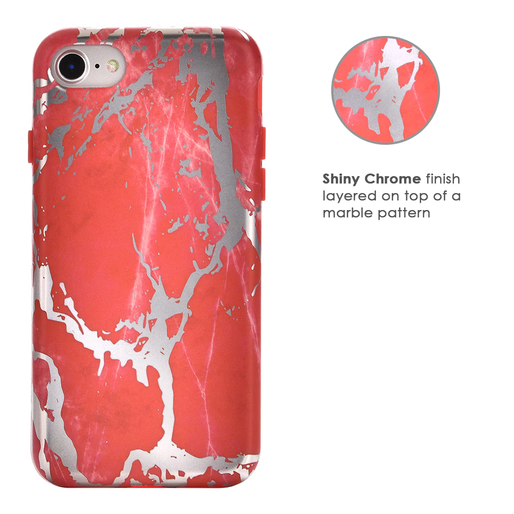 Red Marble Silver Chrome iPhone Case - Image 6