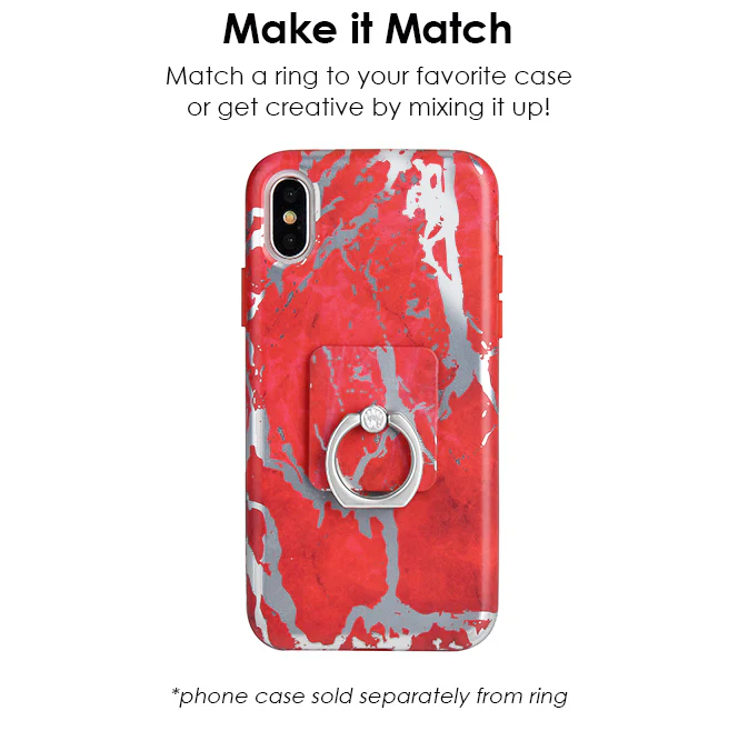 Red Marble Silver Chrome Phone Ring - Image 2