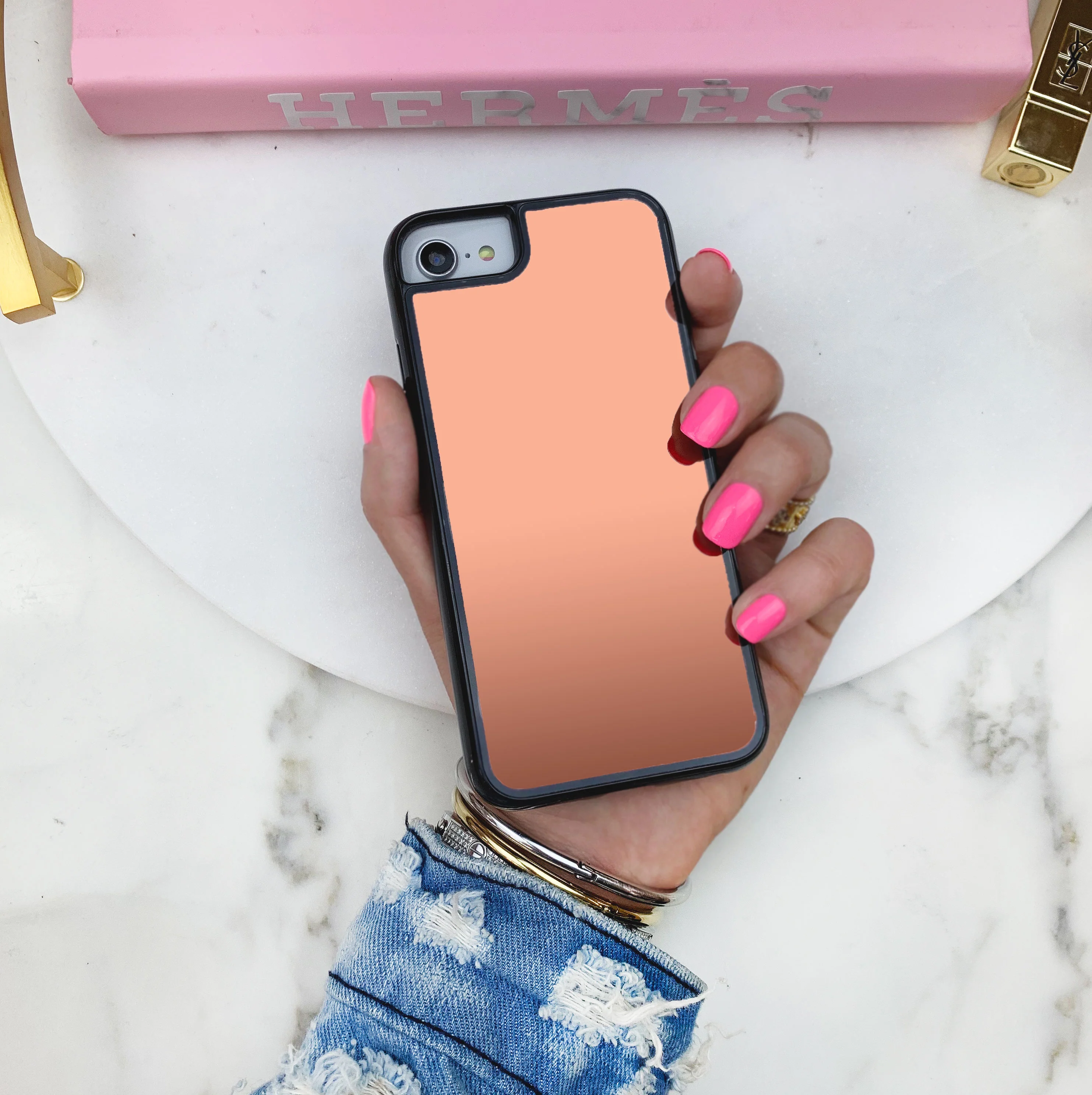 Rose Gold Reflective Mirror iPhone Case - Image 2