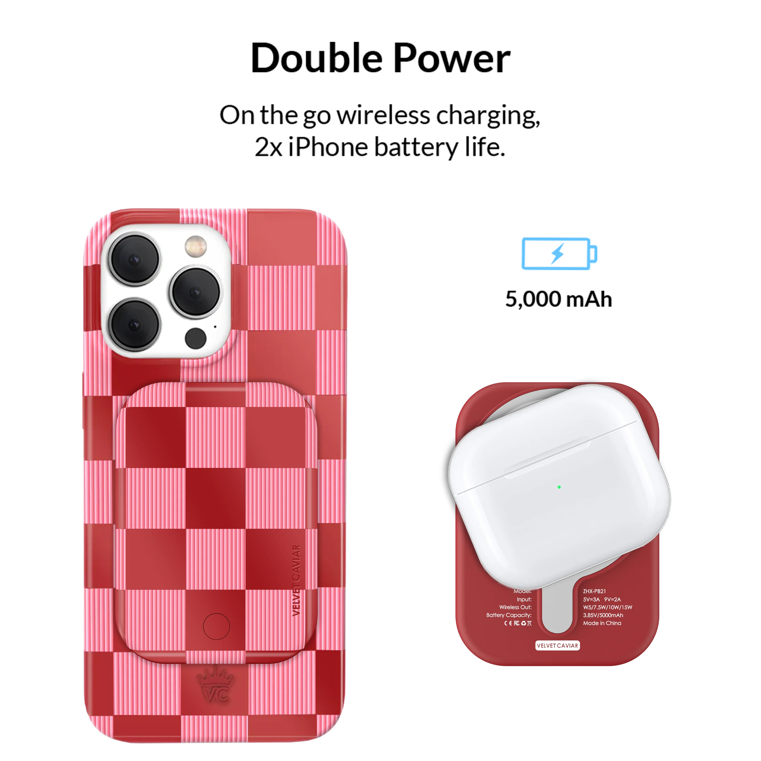 Rose Vibe Checkered MagSafe Battery Power Pack - Image 3