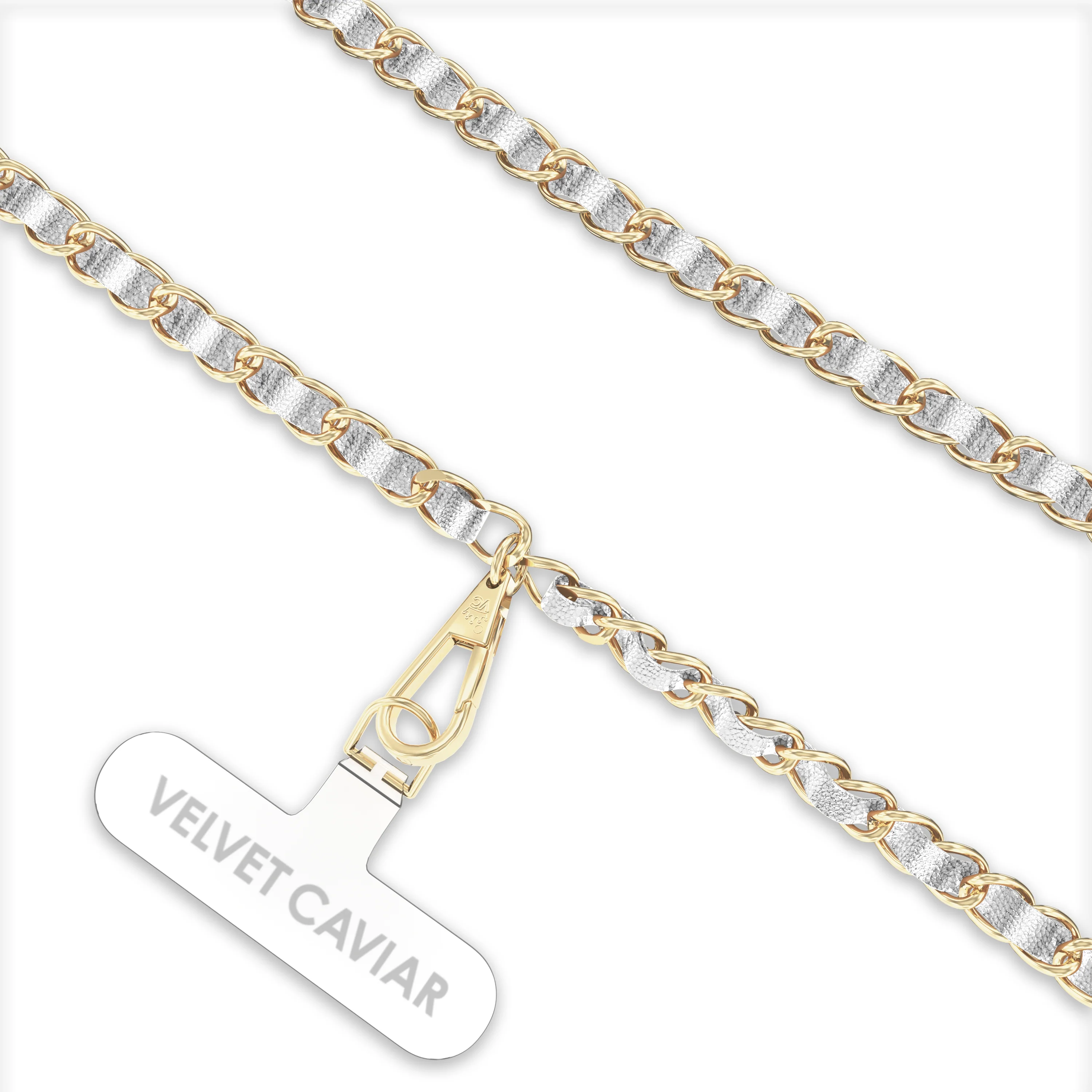 Silver Leather Chain Phone Crossbody Strap - Image 3