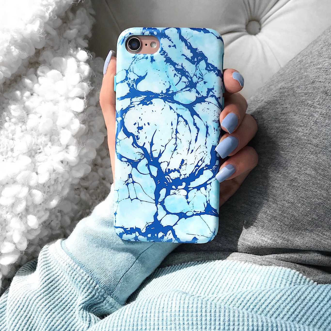 Ocean Blue Chrome Marble iPhone Case - Image 2
