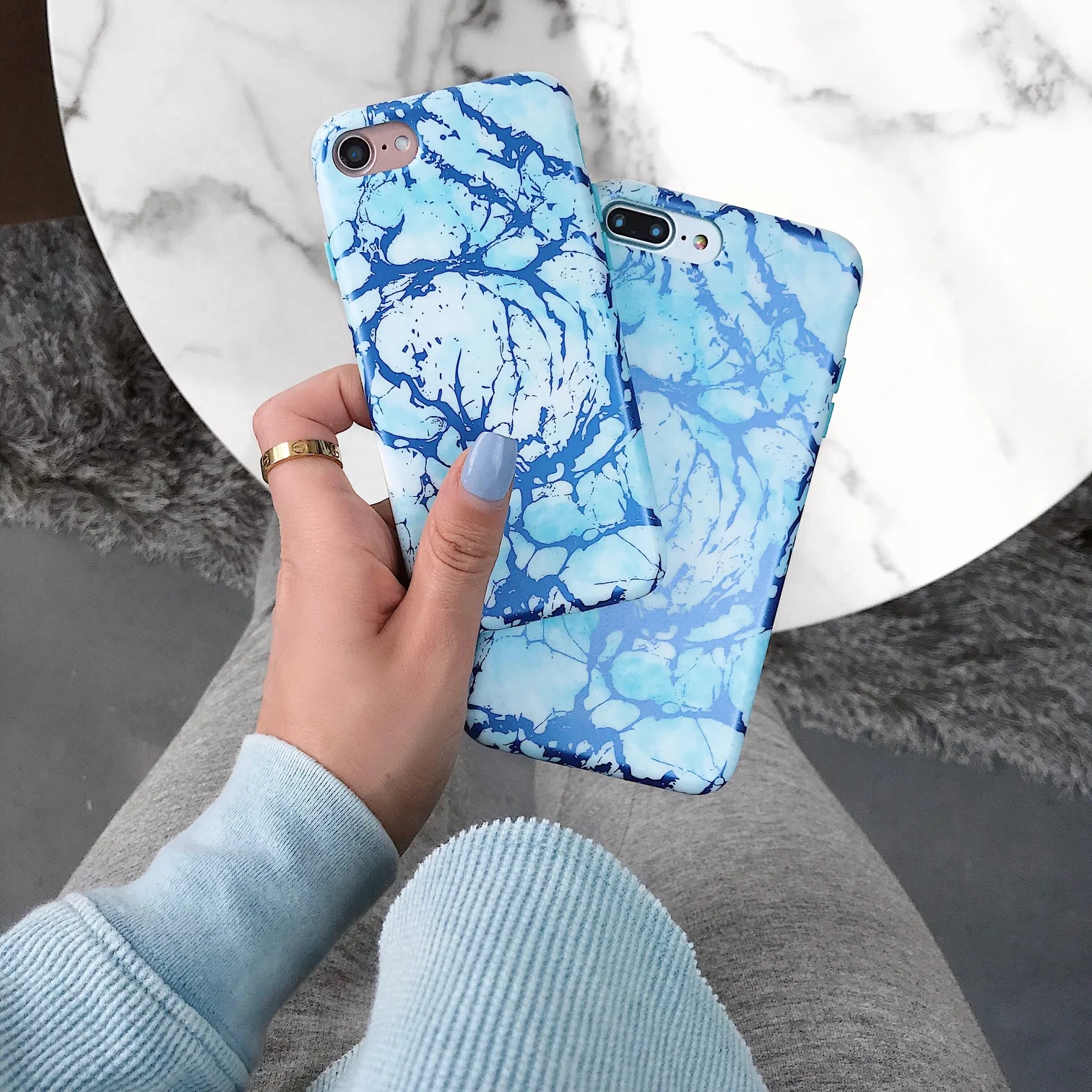 Ocean Blue Chrome Marble iPhone Case - Image 7