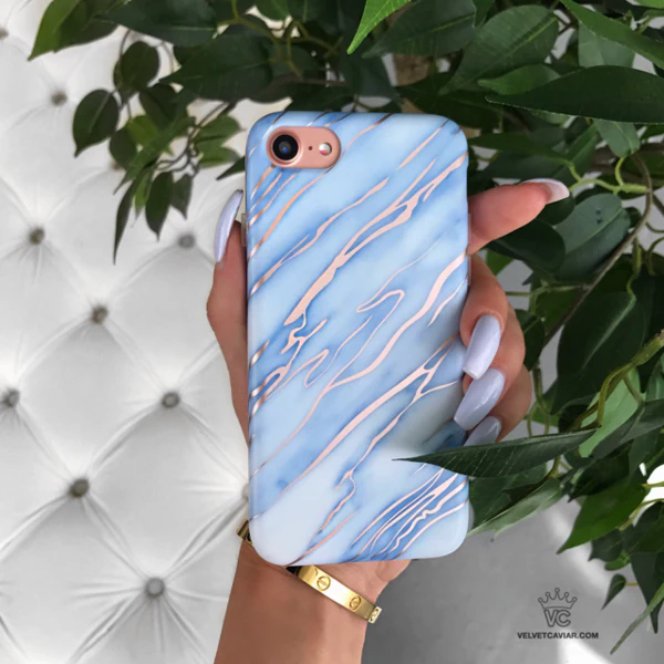 Sky Blue Rose Gold Chrome Marble iPhone case - Image 31