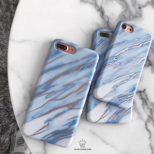 Sky Blue Rose Gold Chrome Marble iPhone case - Image 47