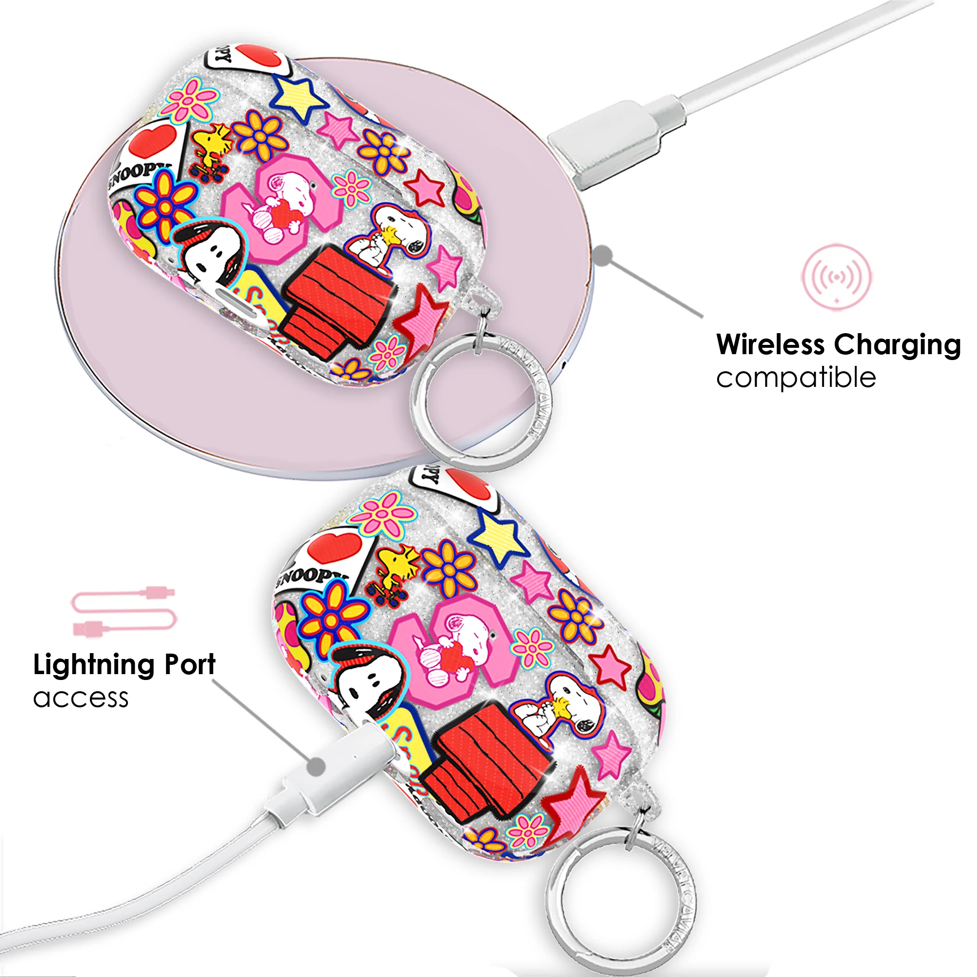 Snoopy Patchwork Glitter AirPod Case - Image 24