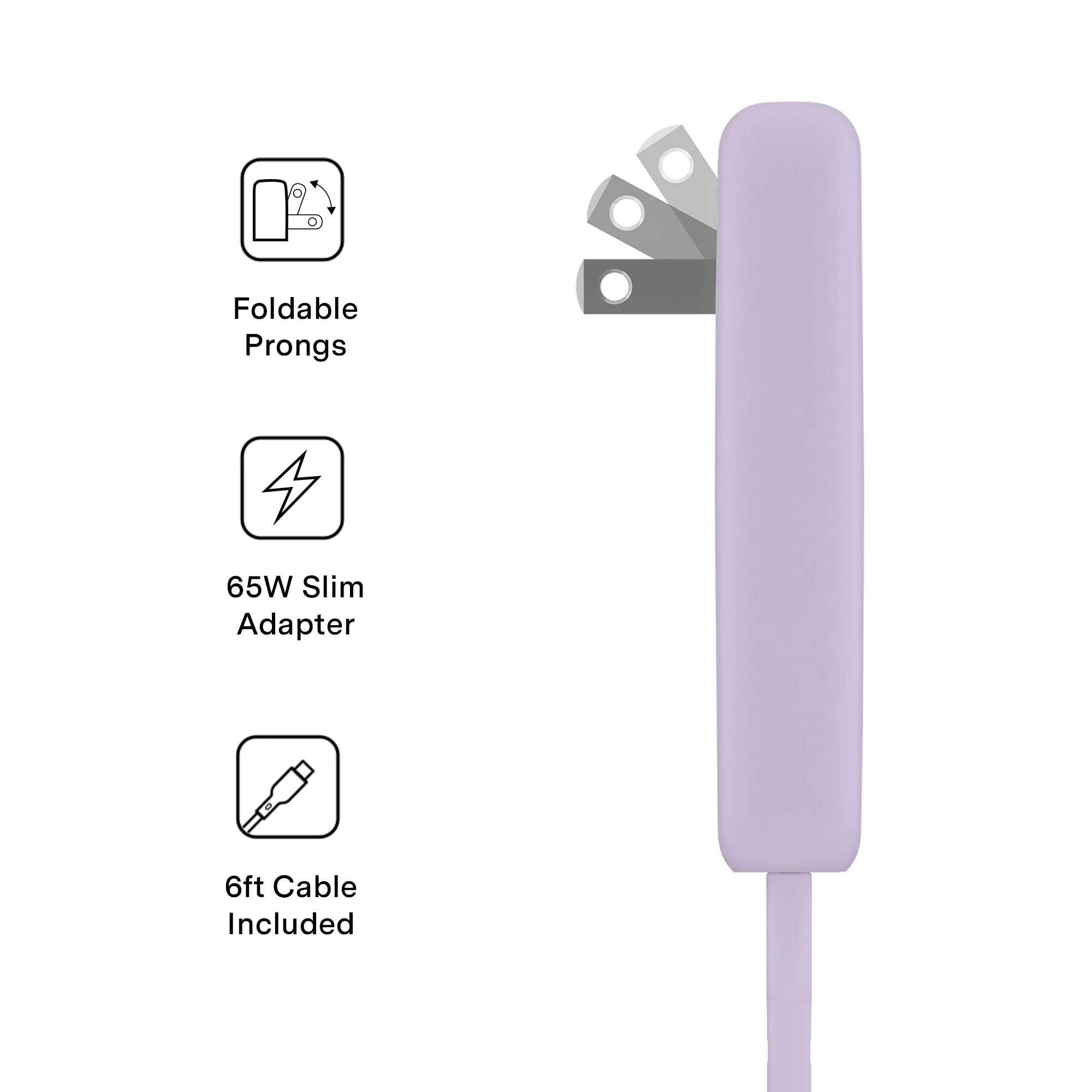 Soft Lilac Fast Charging Set, Dual Port Wall Adapter + 6ft USB-C Cable - Image 3
