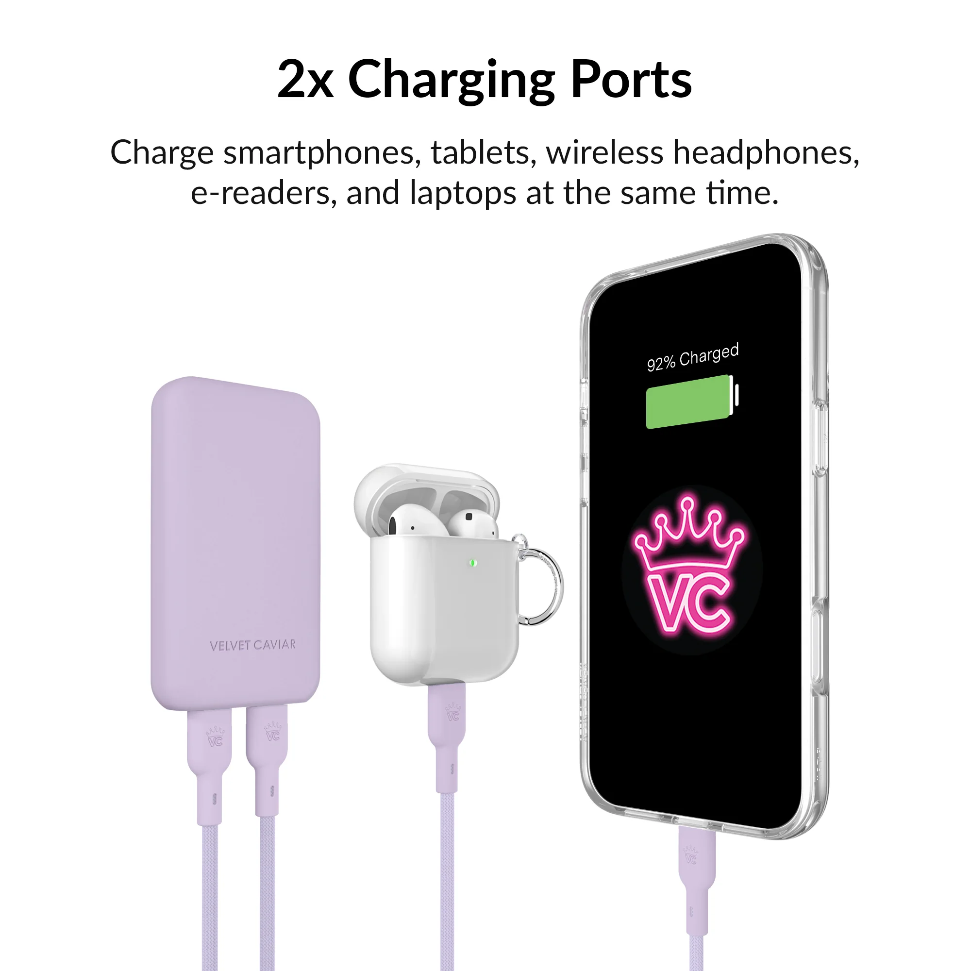 Soft Lilac Fast Charging Set, Dual Port Wall Adapter + 6ft USB-C Cable - Image 6