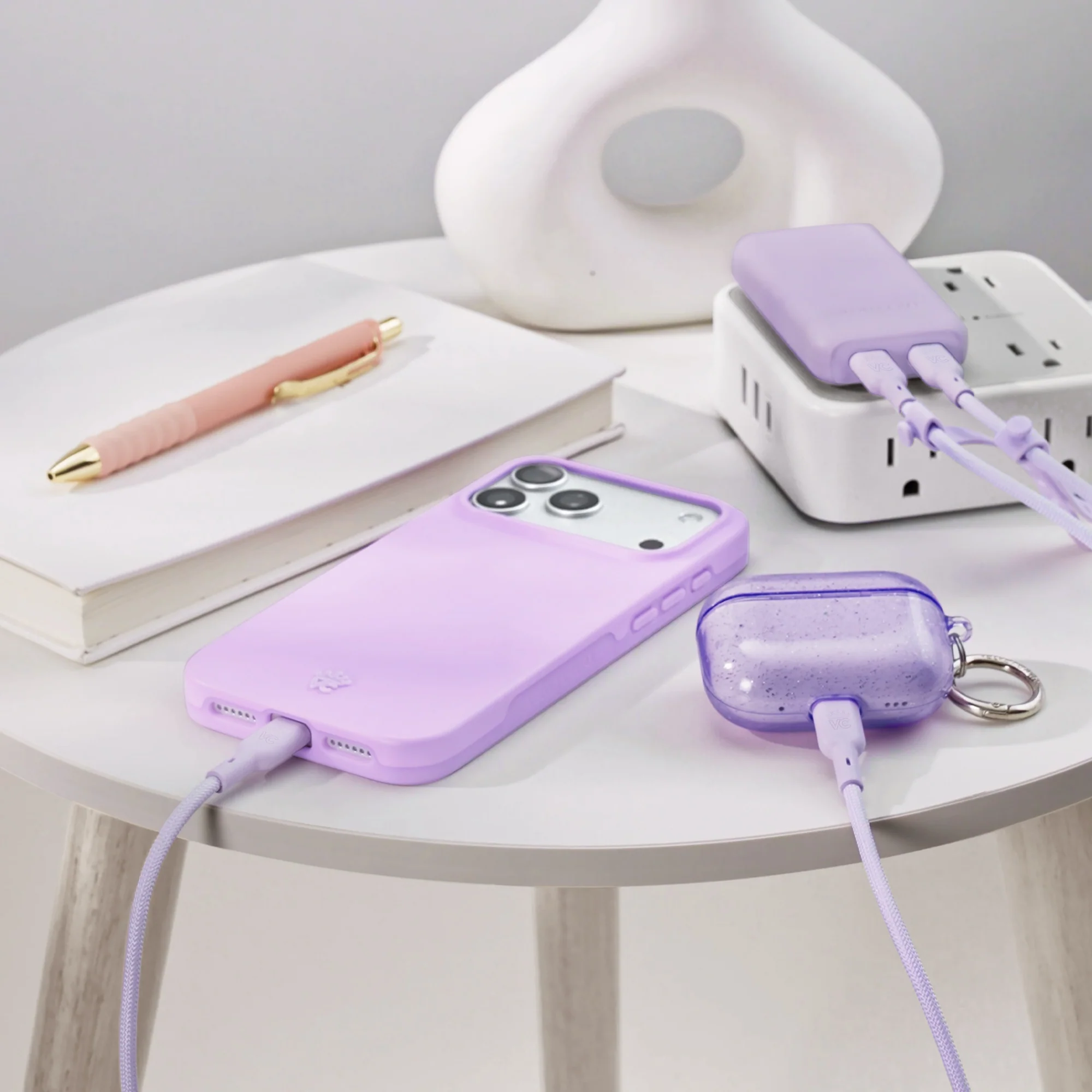 Soft Lilac Fast Charging Set, Dual Port Wall Adapter + 6ft USB-C Cable - Image 8
