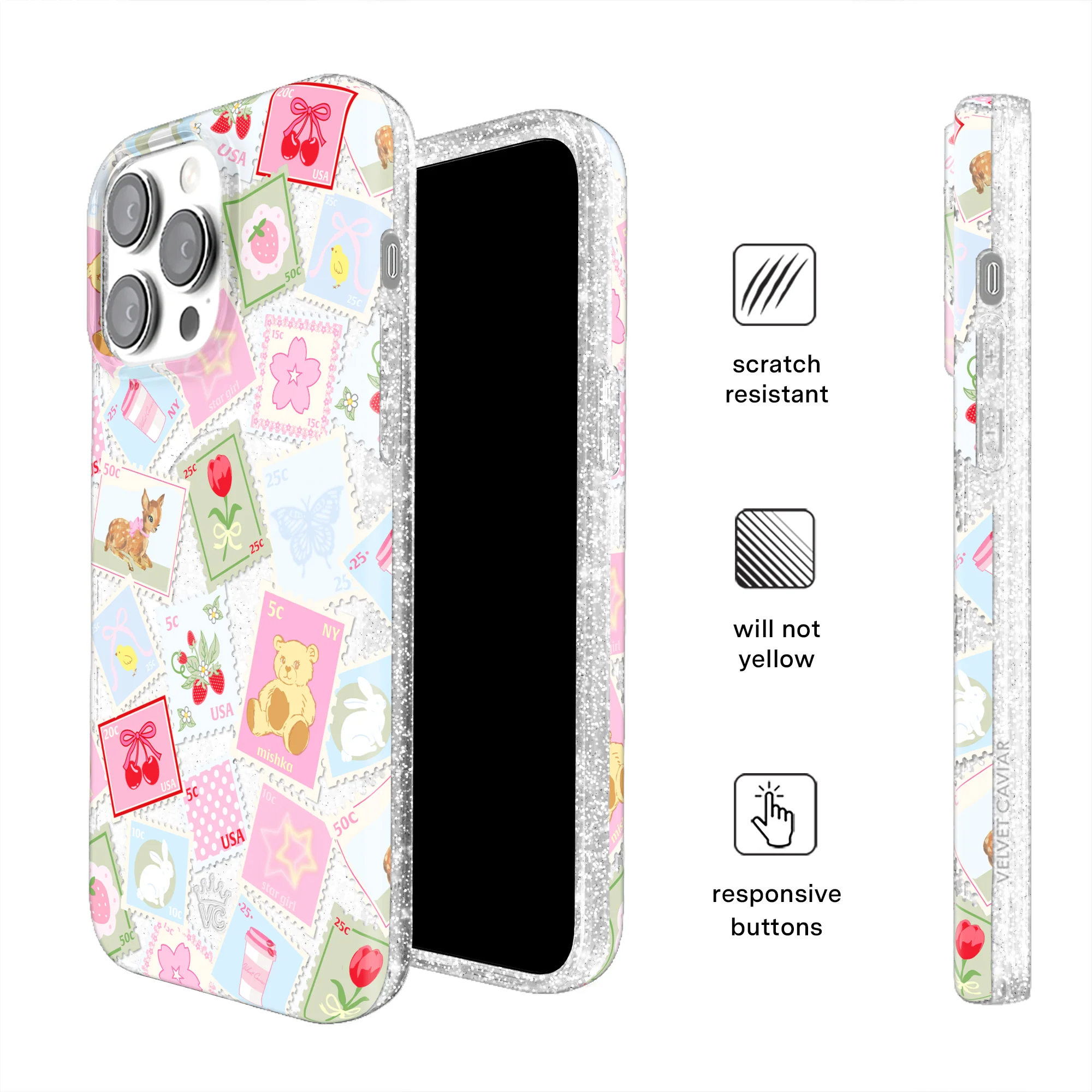 Spring Whimsy Stamps Glitter iPhone Case - Image 15