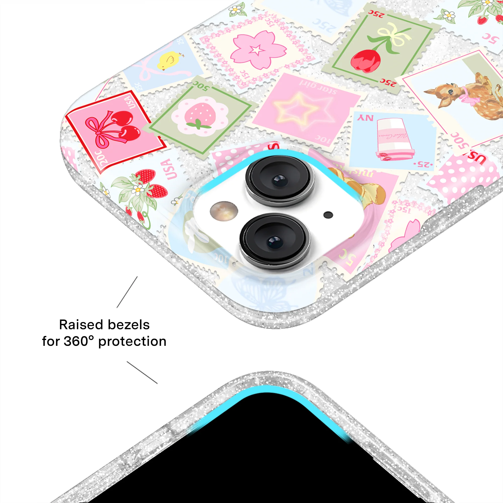 Spring Whimsy Stamps Glitter iPhone Case - Image 3