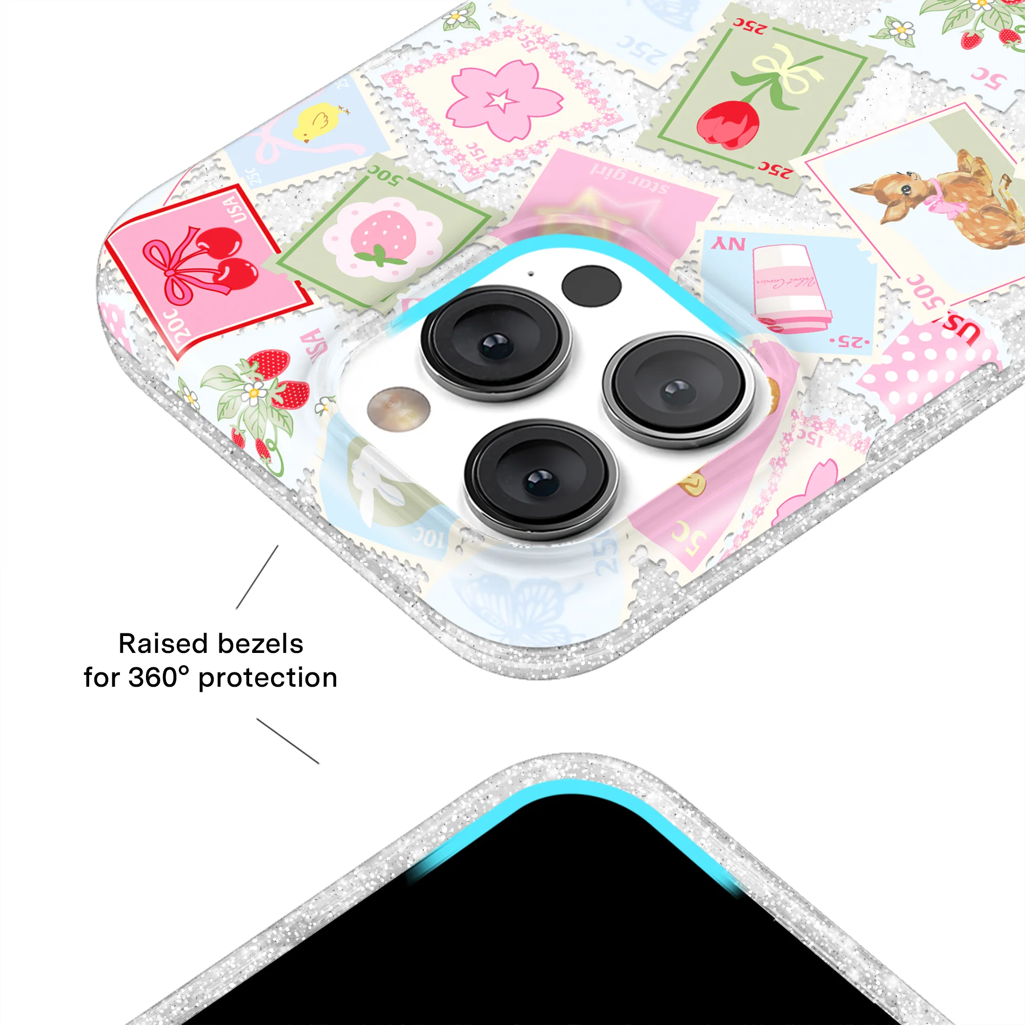 Spring Whimsy Stamps Glitter iPhone Case - Image 33