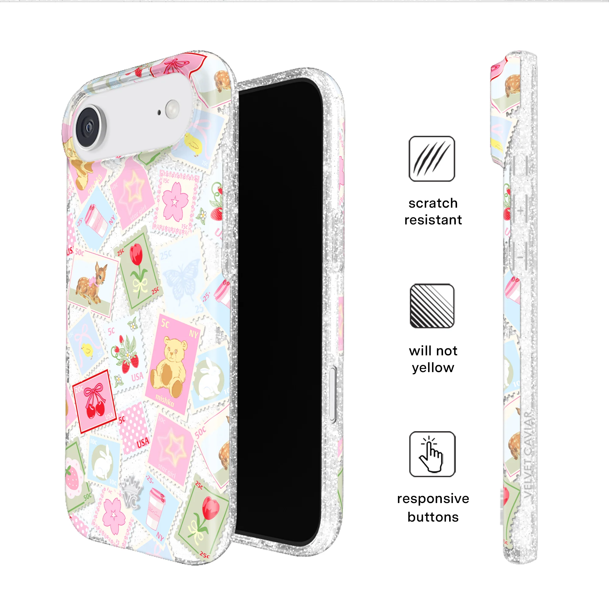 Spring Whimsy Stamps Glitter iPhone Case - Image 45