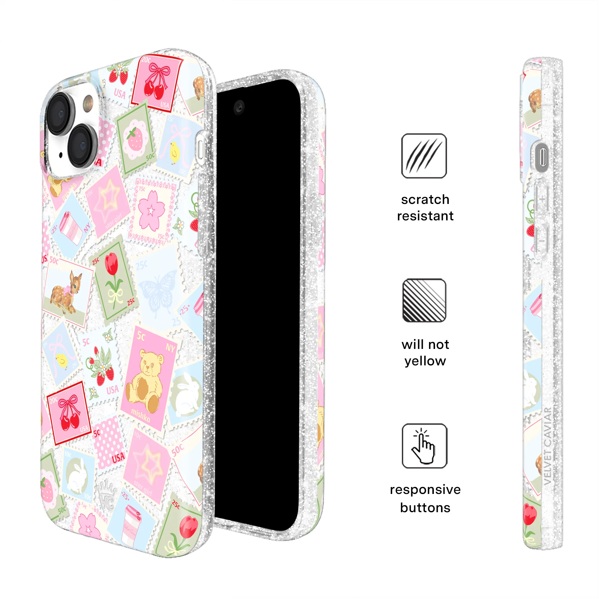 Spring Whimsy Stamps Glitter iPhone Case - Image 5