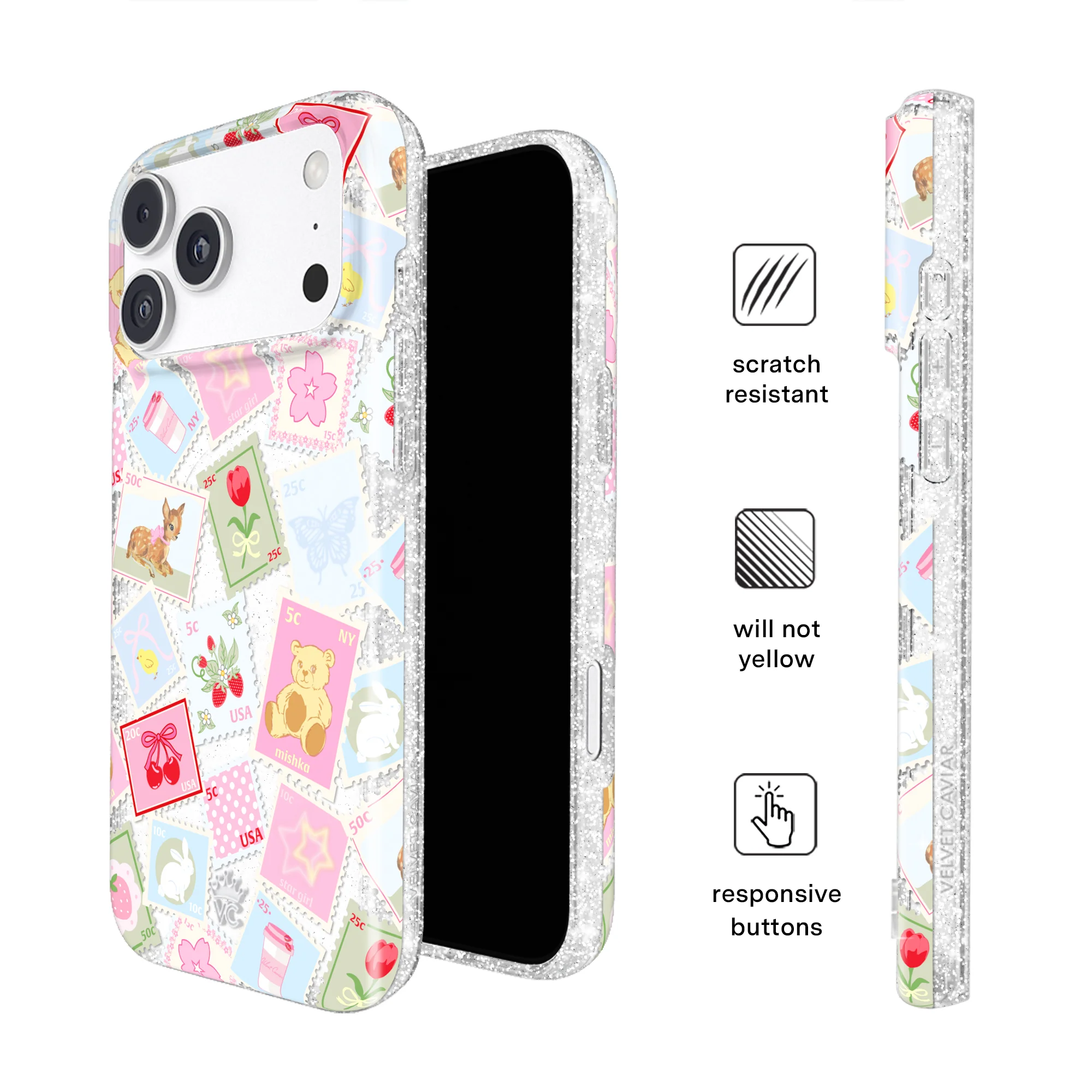 Spring Whimsy Stamps Glitter iPhone Case - Image 55