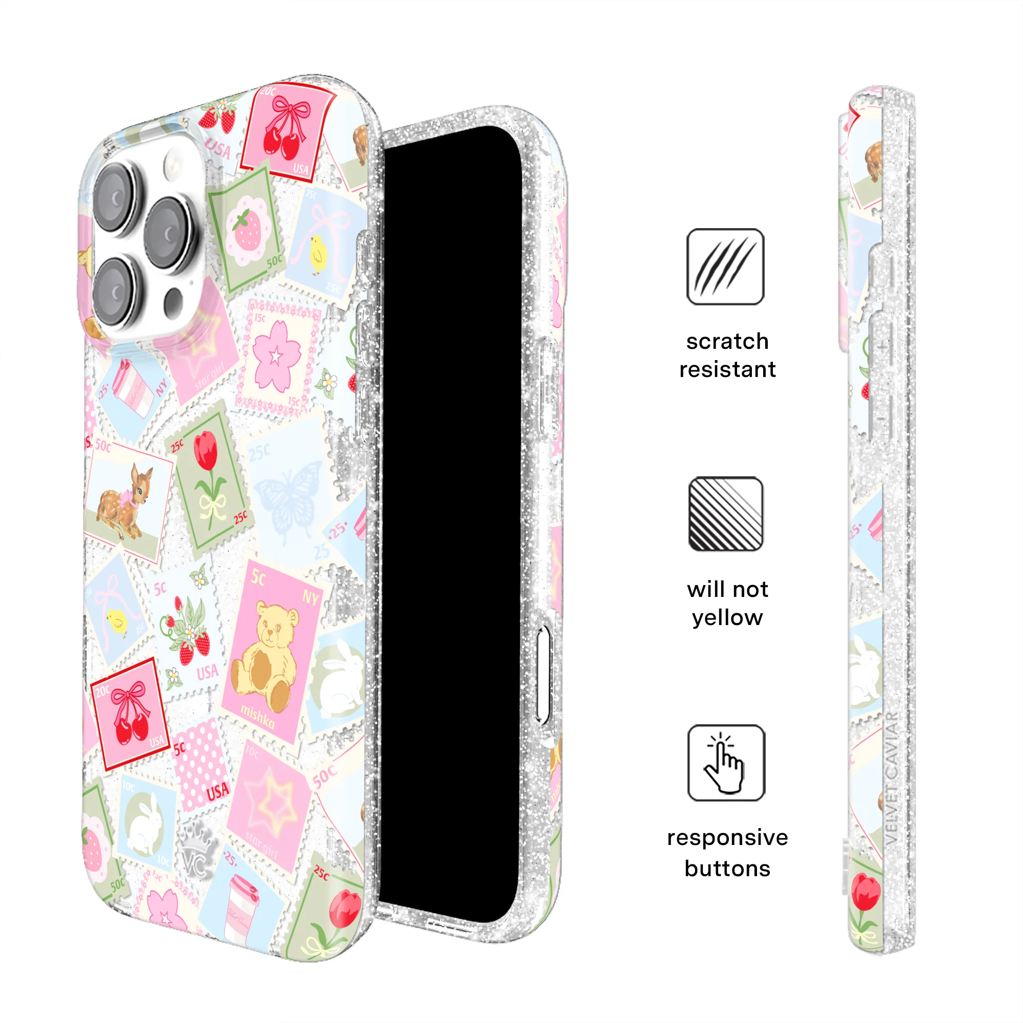Spring Whimsy Stamps Glitter iPhone Case - Image 70
