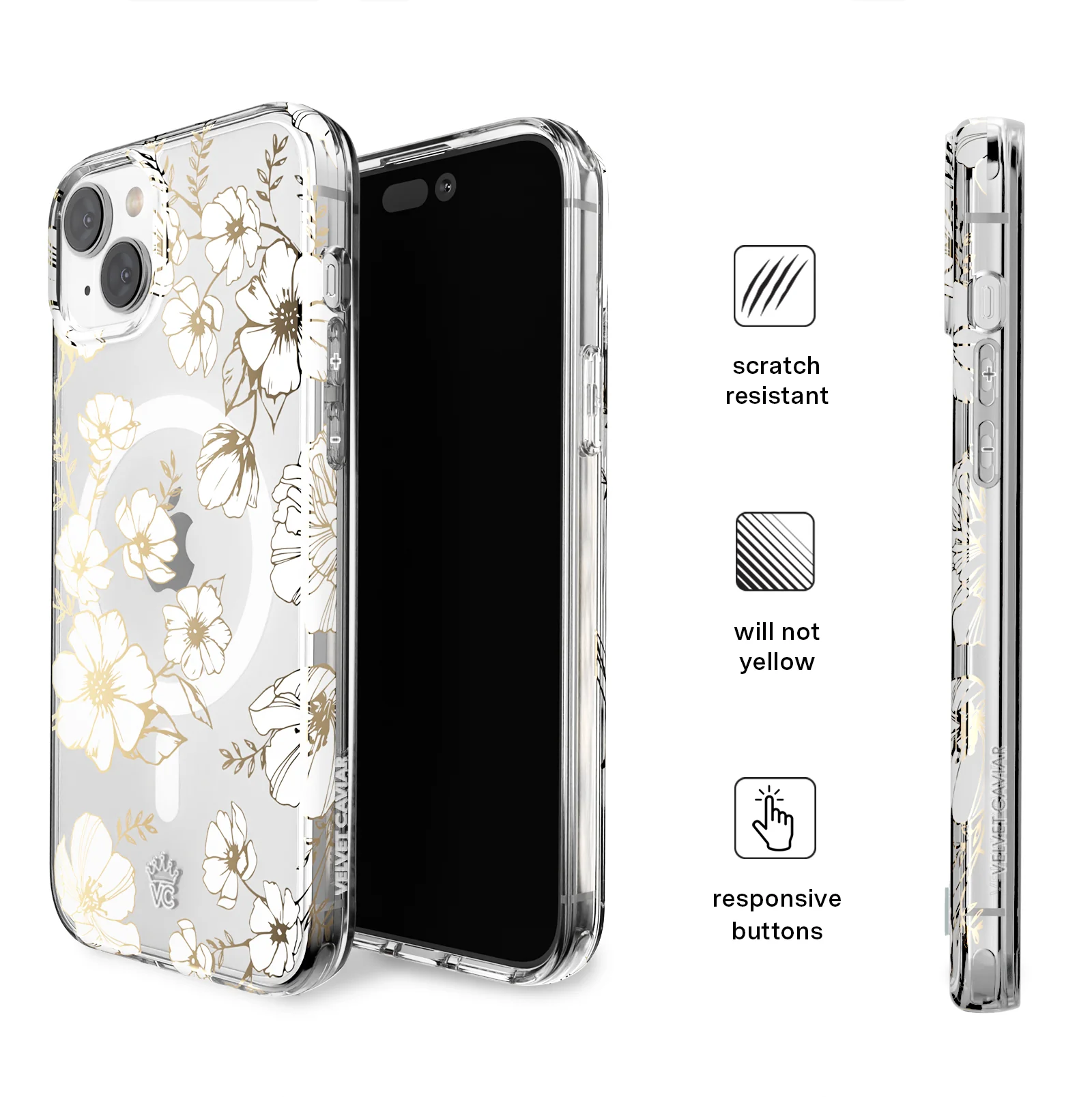 White and Gold Floral Clear iPhone Case - Image 129