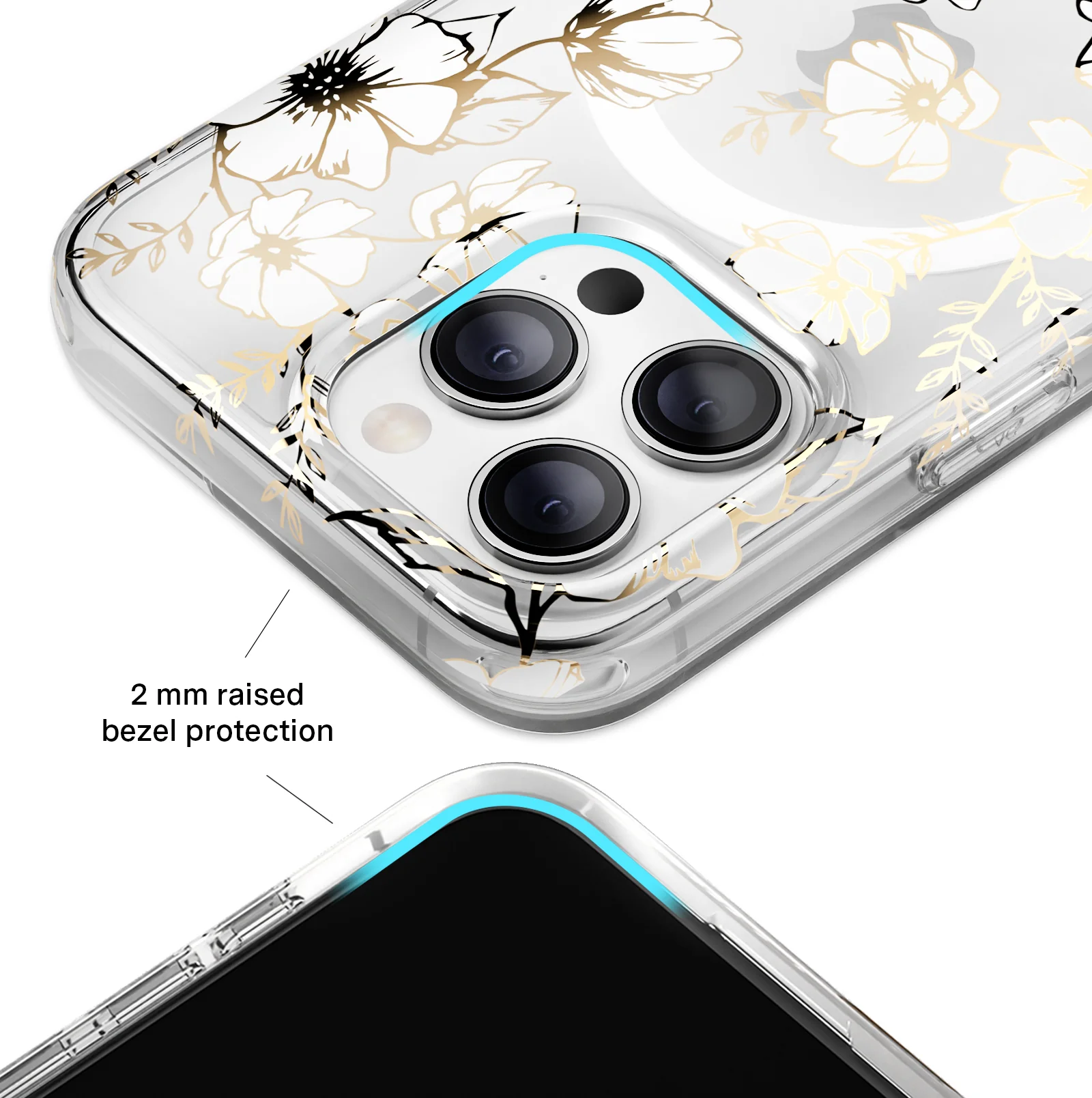 White and Gold Floral Clear iPhone Case - Image 138