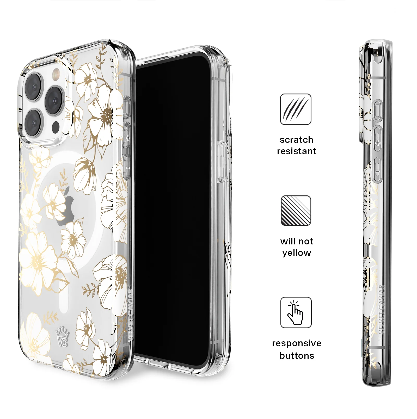 White and Gold Floral Clear iPhone Case - Image 141