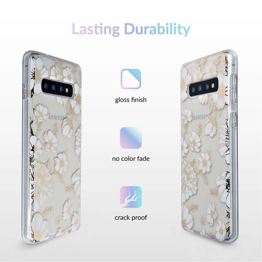White and Gold Floral Clear Samsung Case - Image 14