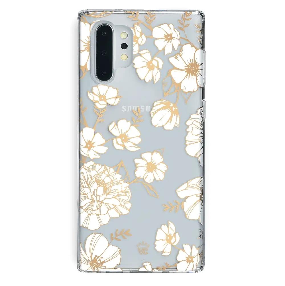 White and Gold Floral Clear Samsung Case - Image 26