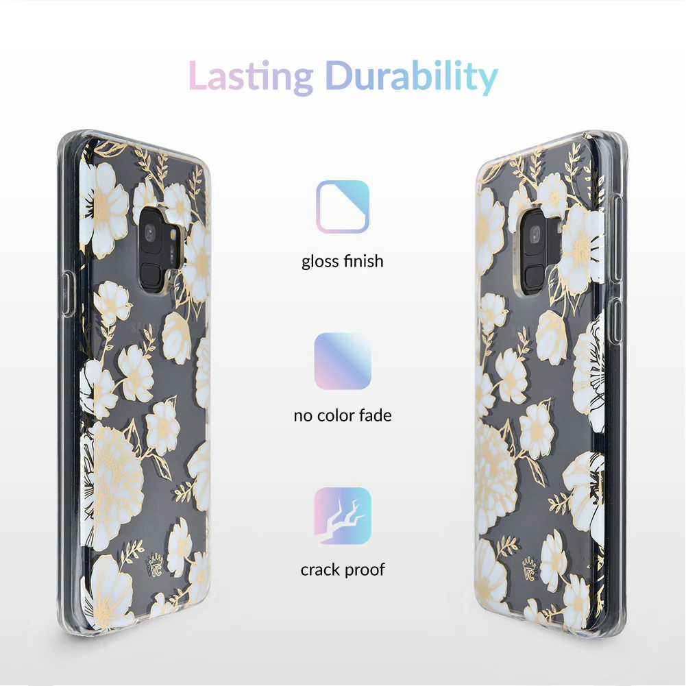 White and Gold Floral Clear Samsung Case - Image 4