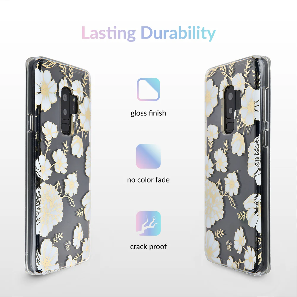 White and Gold Floral Clear Samsung Case - Image 9