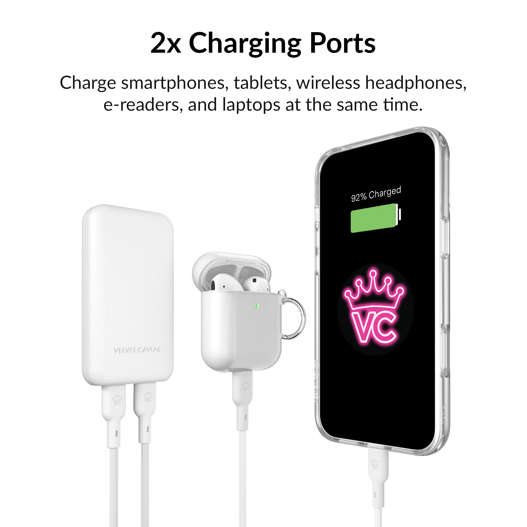 White Fast Charging Set, Dual Port Wall Adapter + 6ft USB-C Cable - Image 6