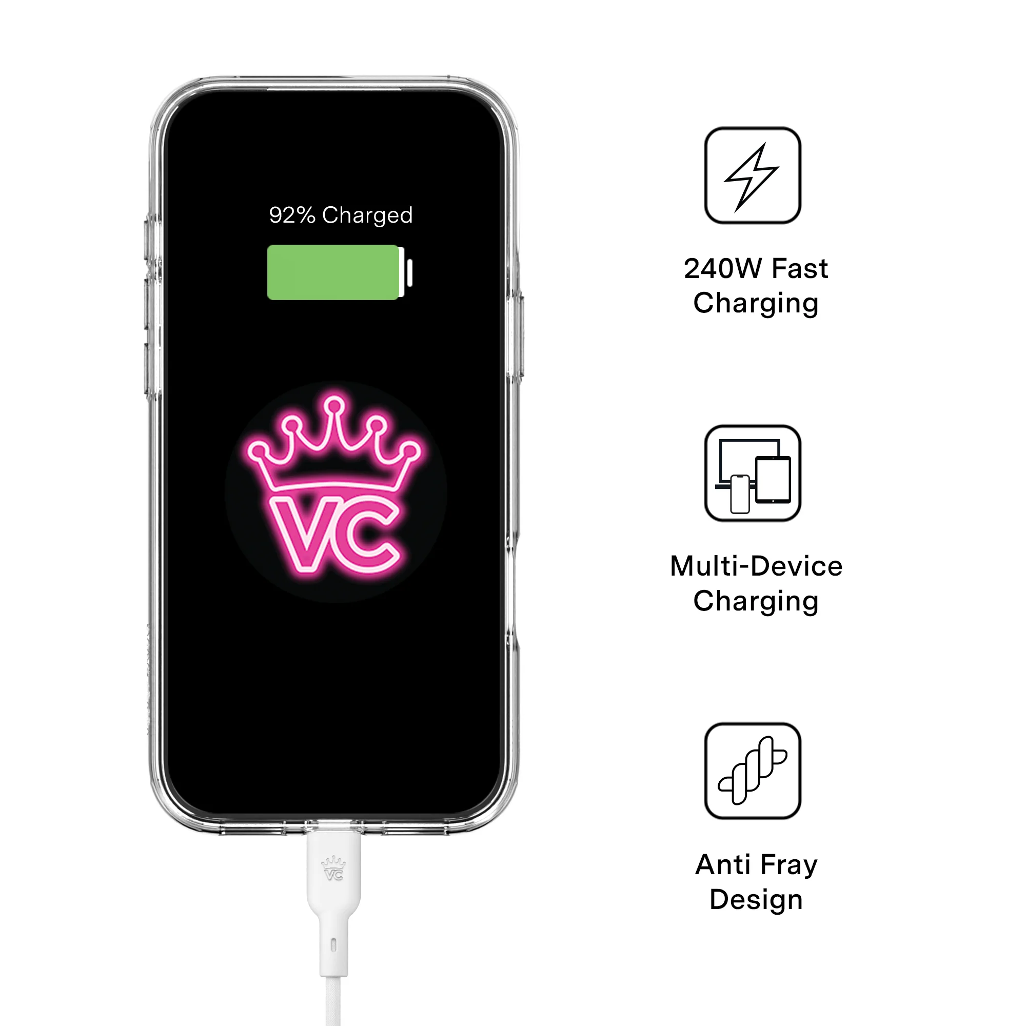 White Fast Charging Cable, 6ft USB-C - Image 3