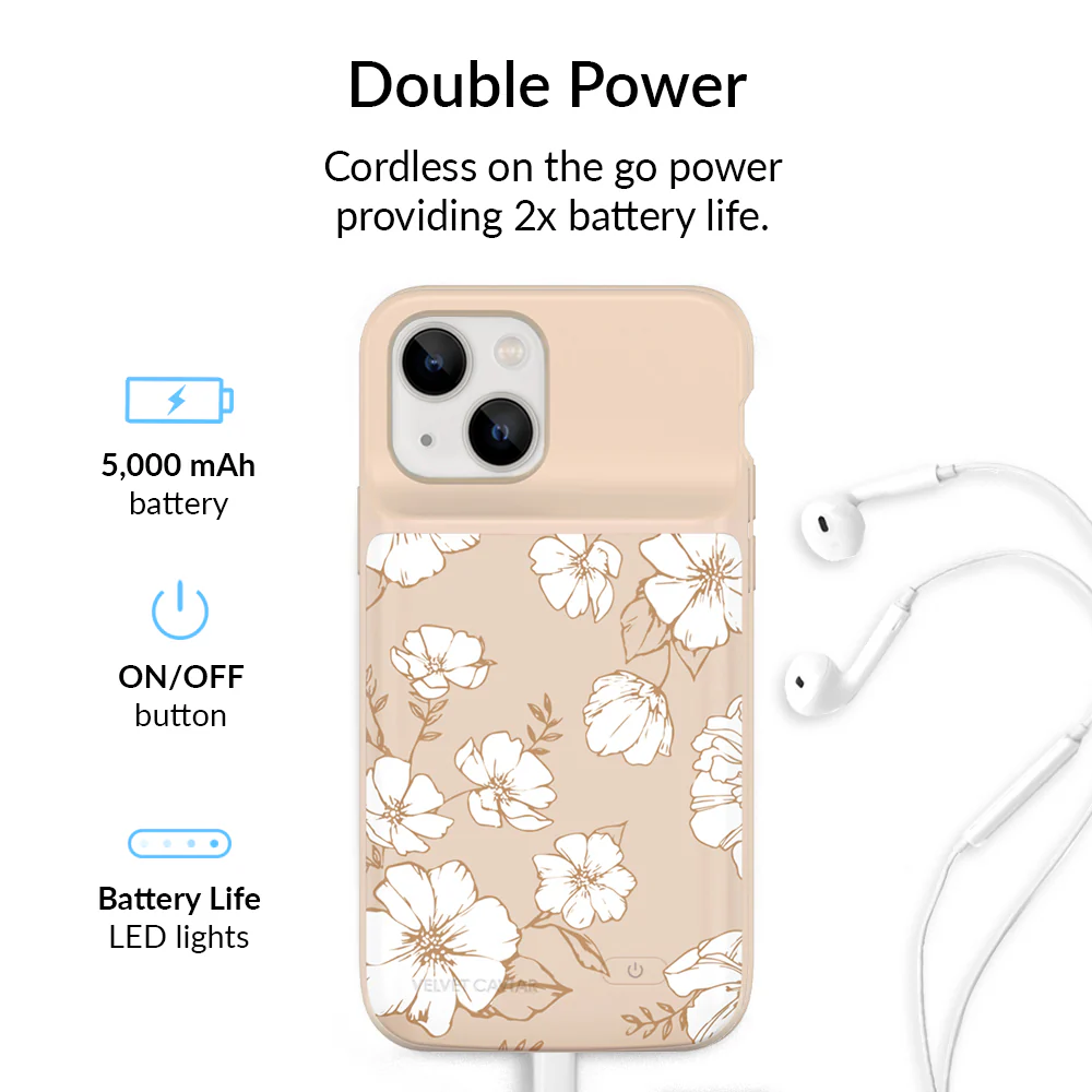 White Floral iPhone Charging Case - Image 68