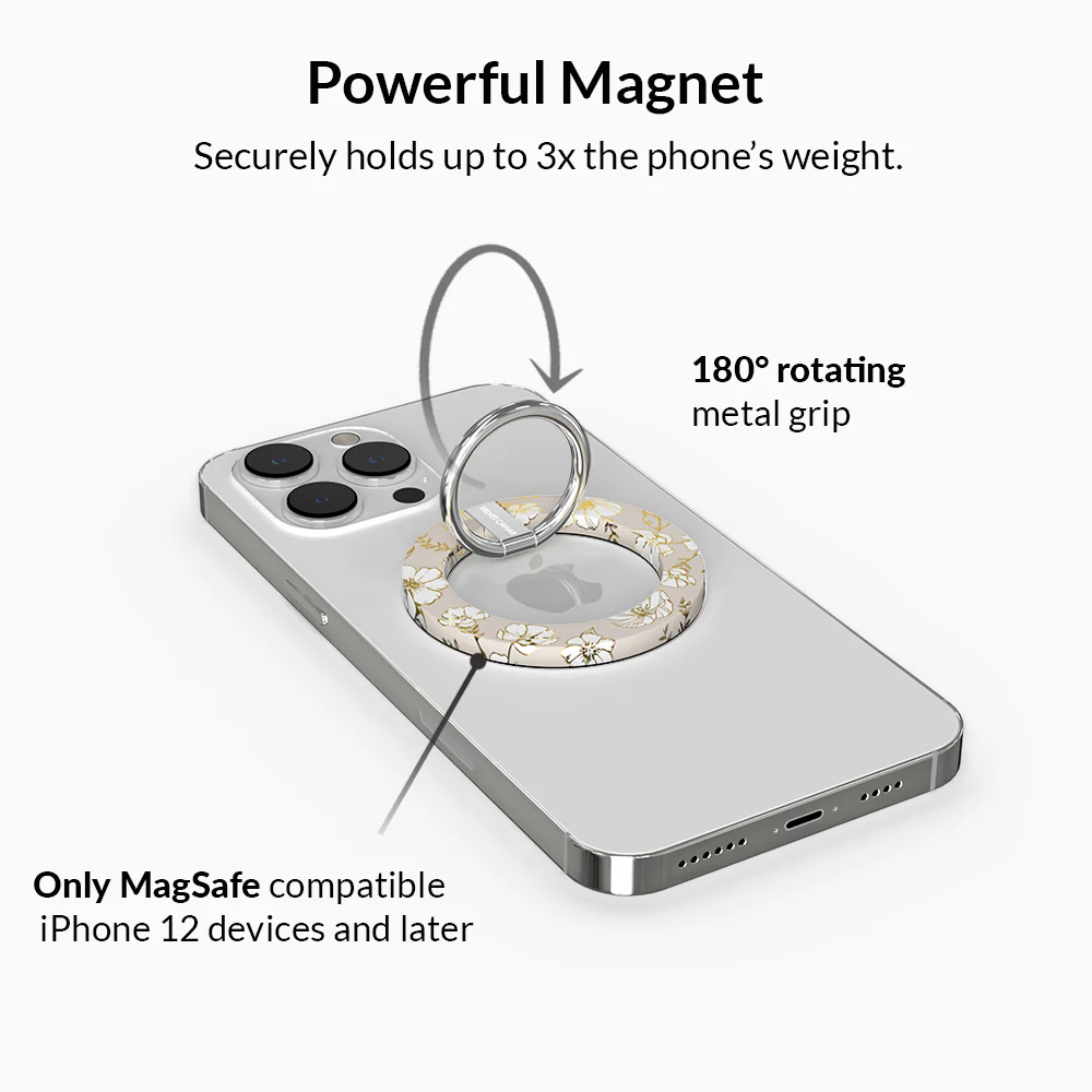 White Floral MagSafe Grip Ring - Image 3