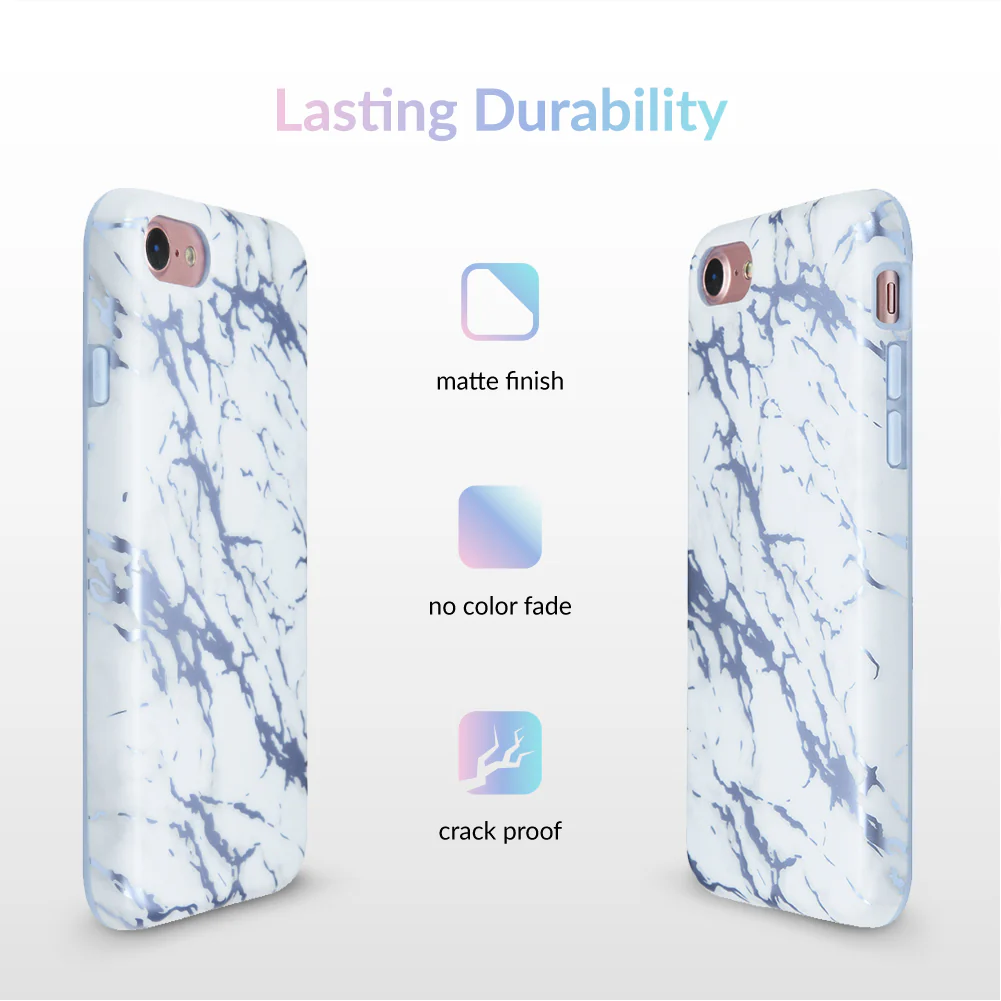 White Marble Blue Chrome iPhone Case - Image 13