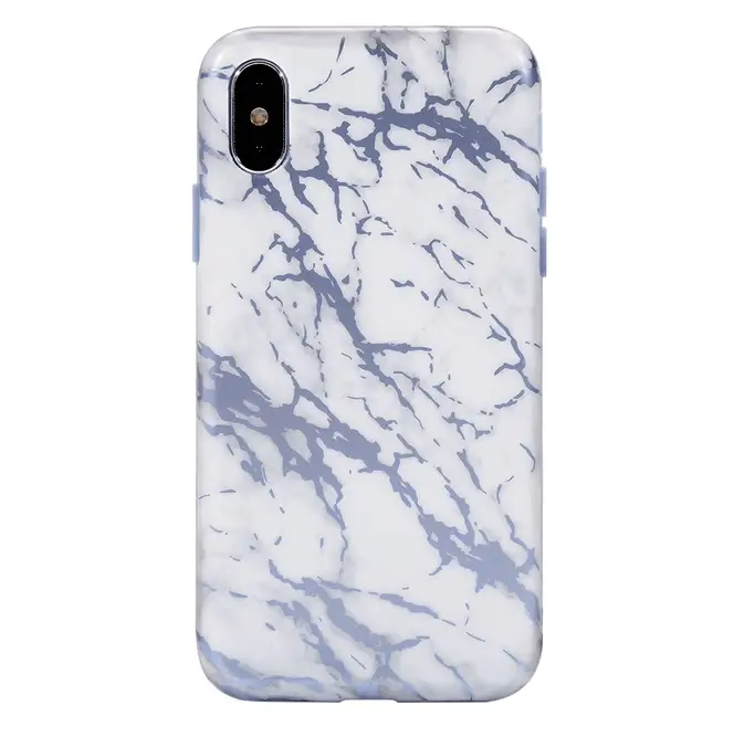 White Marble Blue Chrome iPhone Case - Image 2