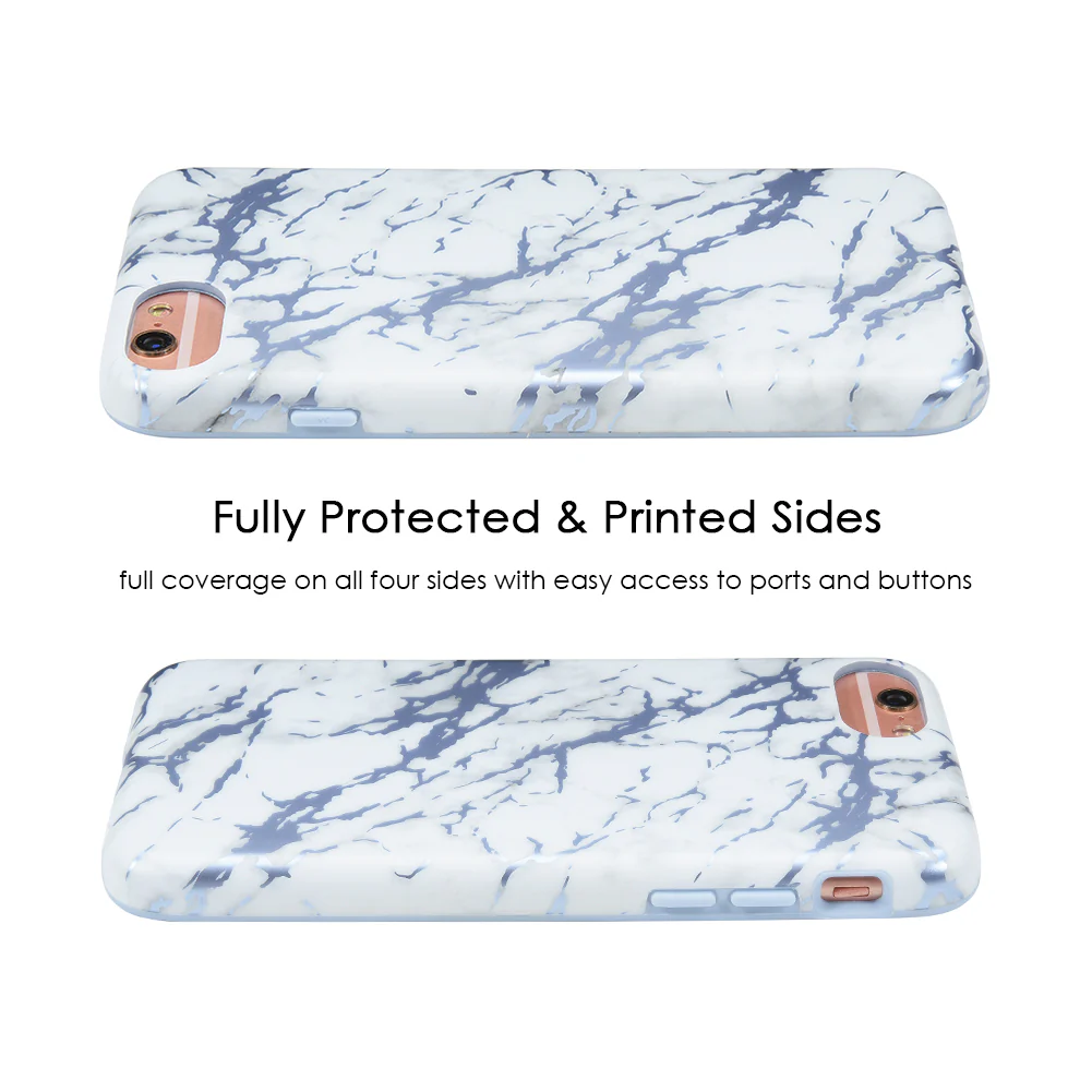 White Marble Blue Chrome iPhone Case - Image 24
