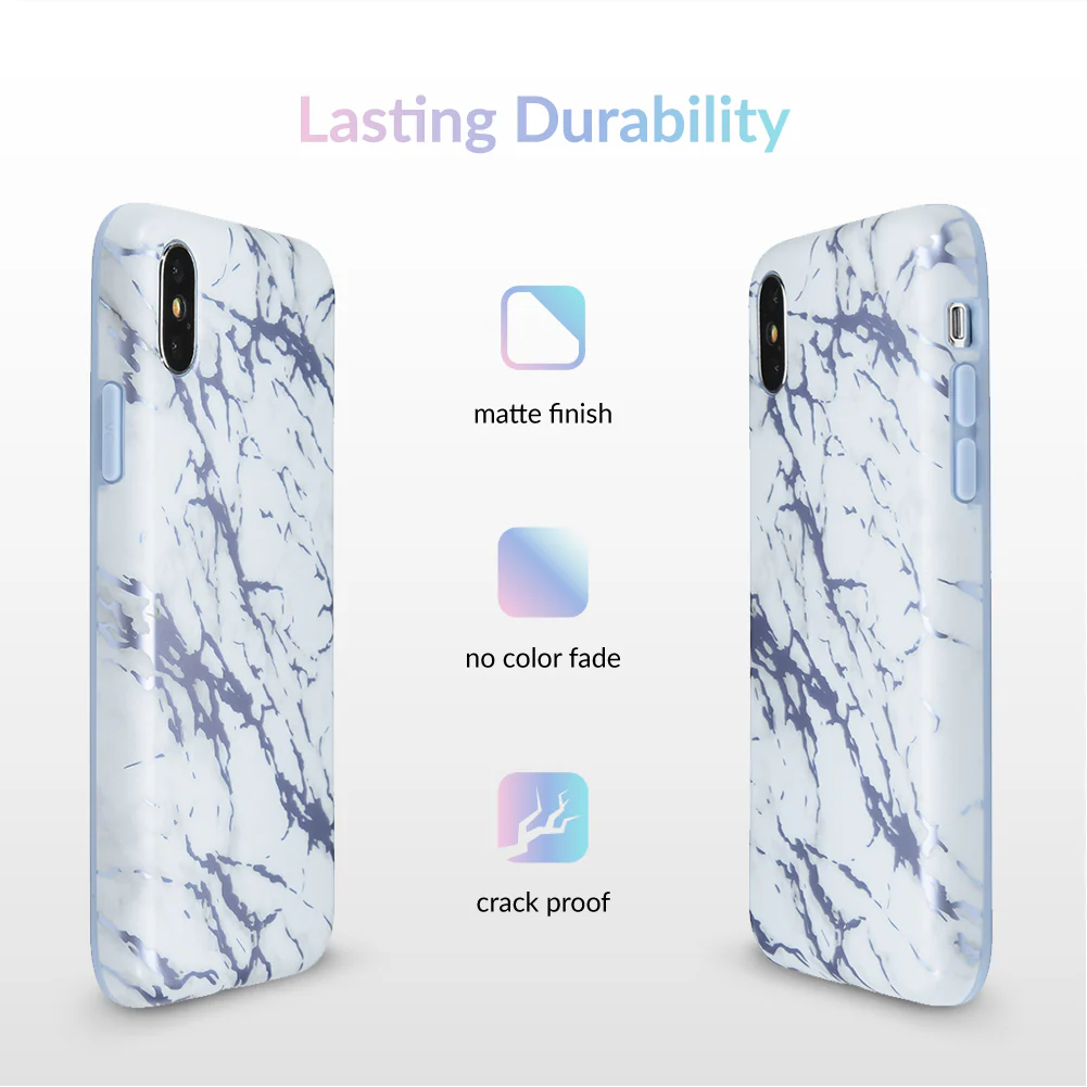 White Marble Blue Chrome iPhone Case - Image 5