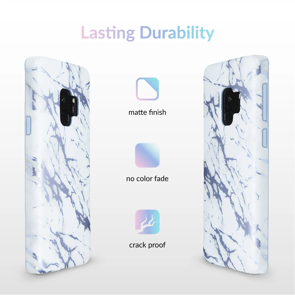 White Marble Blue Chrome Samsung Galaxy Case - Image 4
