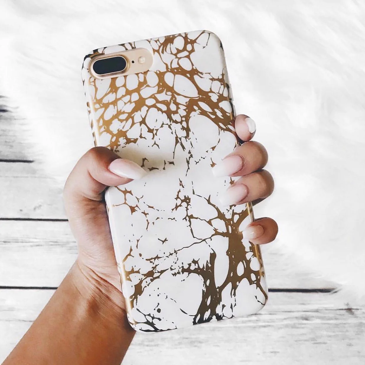 White Marble Gold Chrome iPhone Case - Image 2