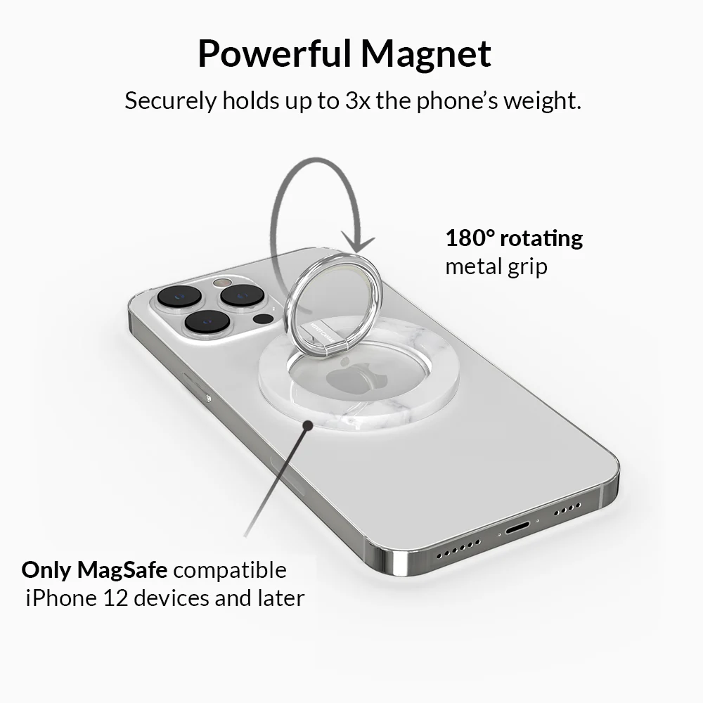 White Marble MagSafe Grip Ring - Image 3