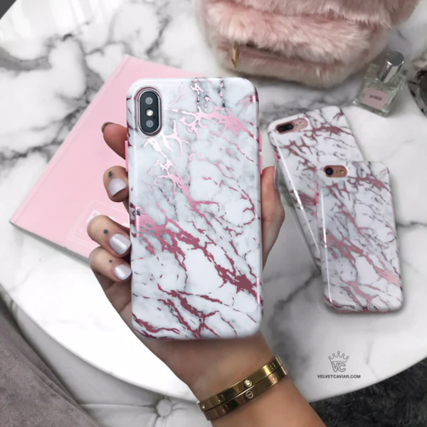 White Marble Pink Chrome iPhone Case - Image 19