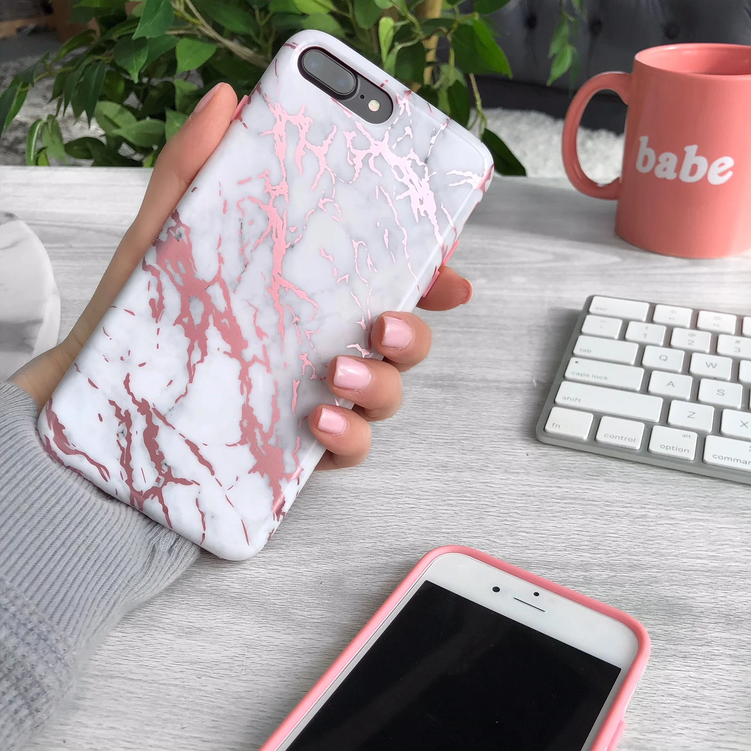 White Marble Pink Chrome iPhone Case - Image 27